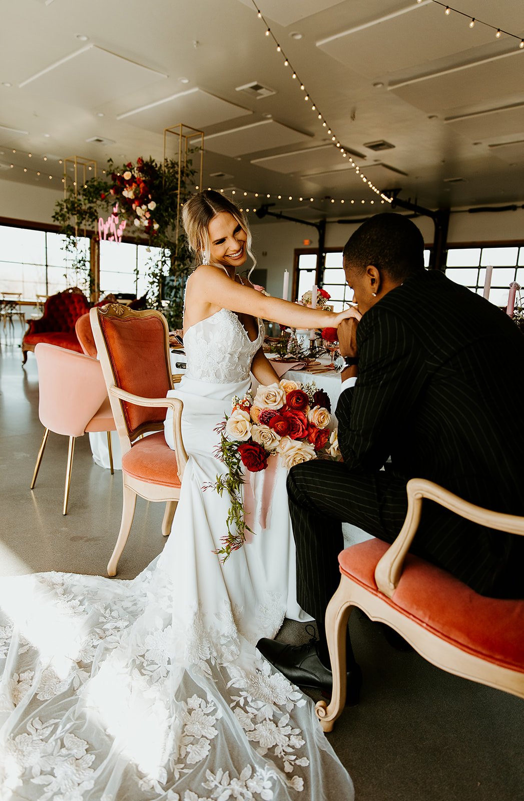 a cool and romantic styled wedding in boise featuring an alena leena wedding dress