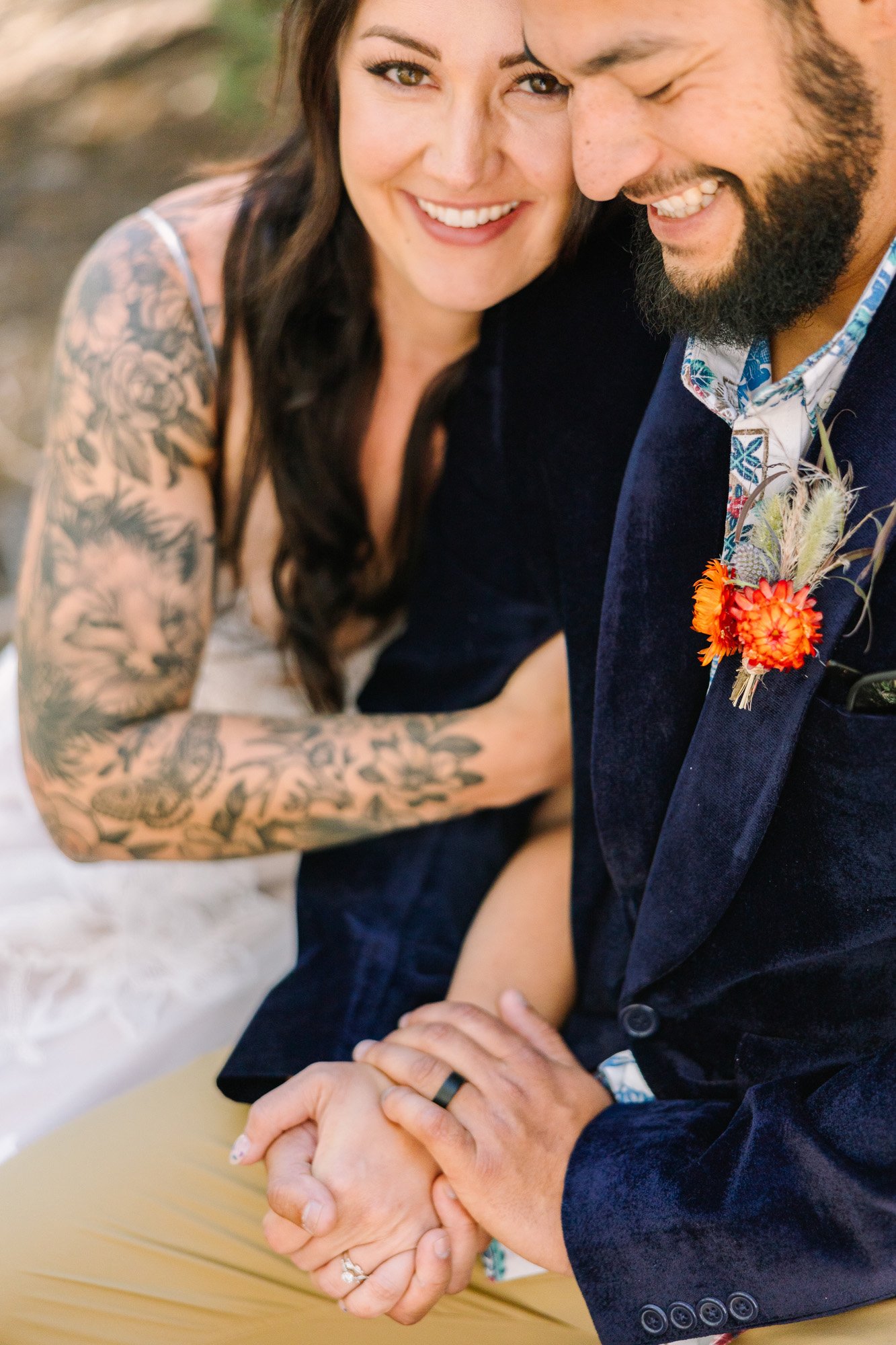 the bride and groom in this elopement wedding by the lake