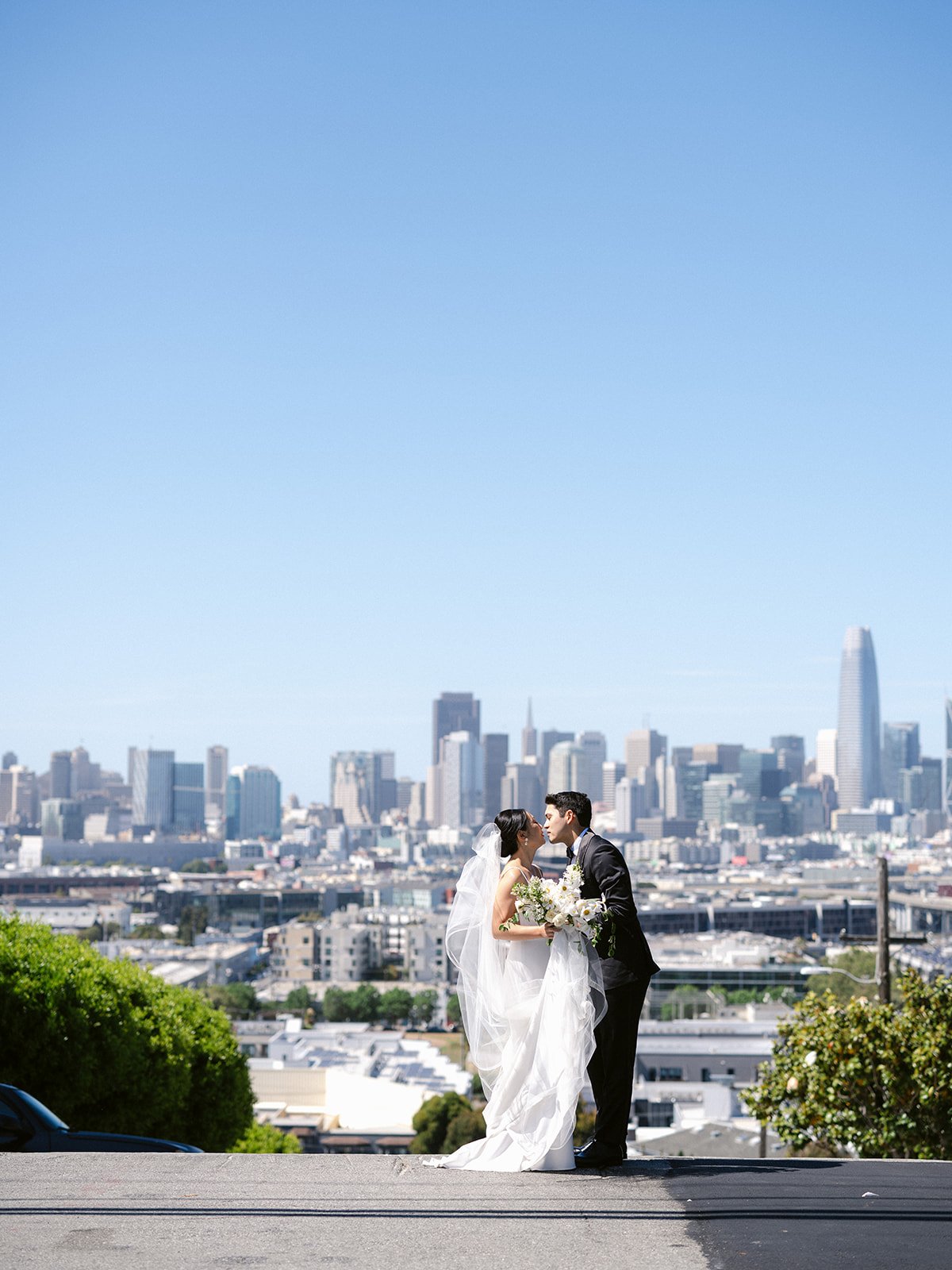 a modern bridal portrait in san francisco featuring a minimal crepe wedding dress by anais anette
