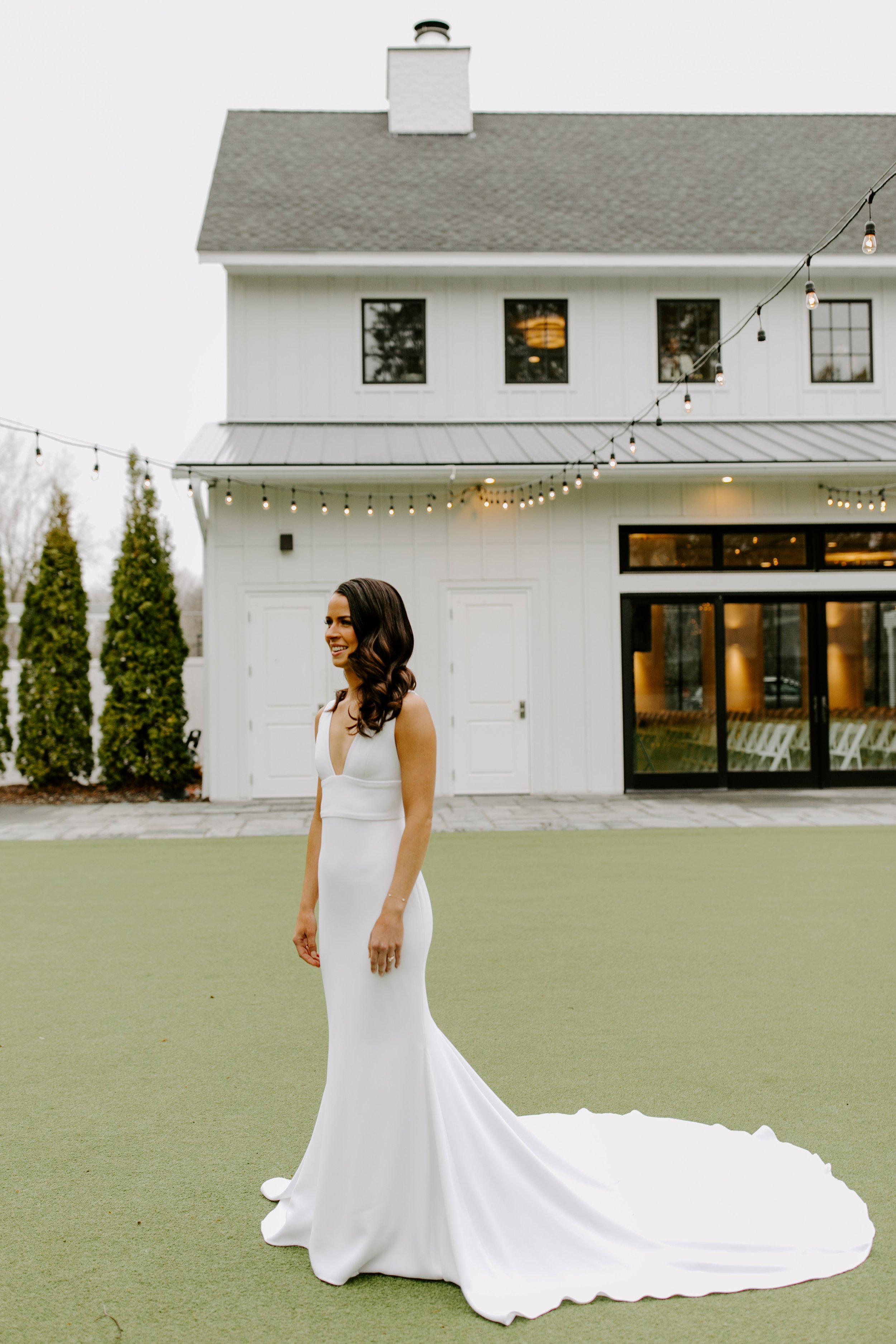 this modern minimalist bride wearing an alyssa kristin wedding dress from a&amp;be bridal shop