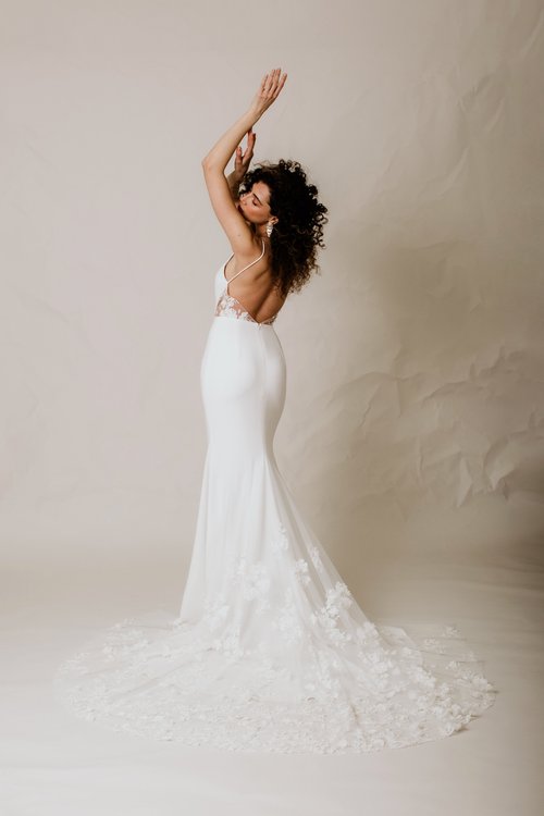 slim fit dress slacks Off-Shoulder Long Sleeves Sleek Side Slit Beach Wedding Dress – Liymc main image 1