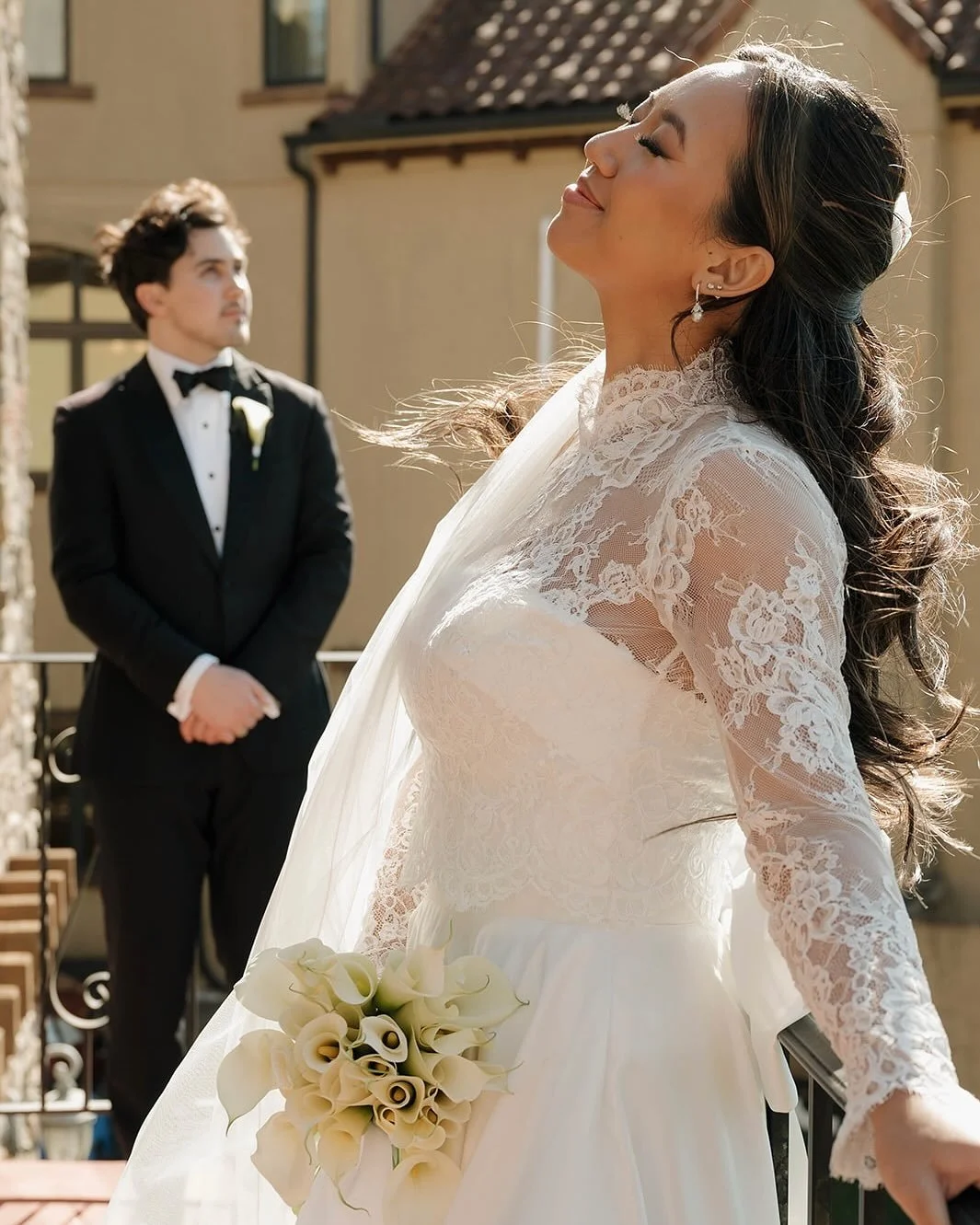 the dreamiest tuscan-inspired mansion &amp; tying the knot lakeside are just a few of the things we&rsquo;re obsessing over from #aandbabe @carolinelejones wedding 🤍 the &lsquo;jaden&rsquo; gown from @madilanebridal gives the perfect amount of timel