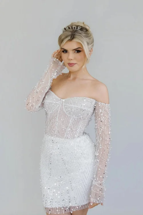 mini dresses to wear to a wedding short dresses to wear to a wedding as a guest Sheer-Neck Short Wedding-Guest  Party