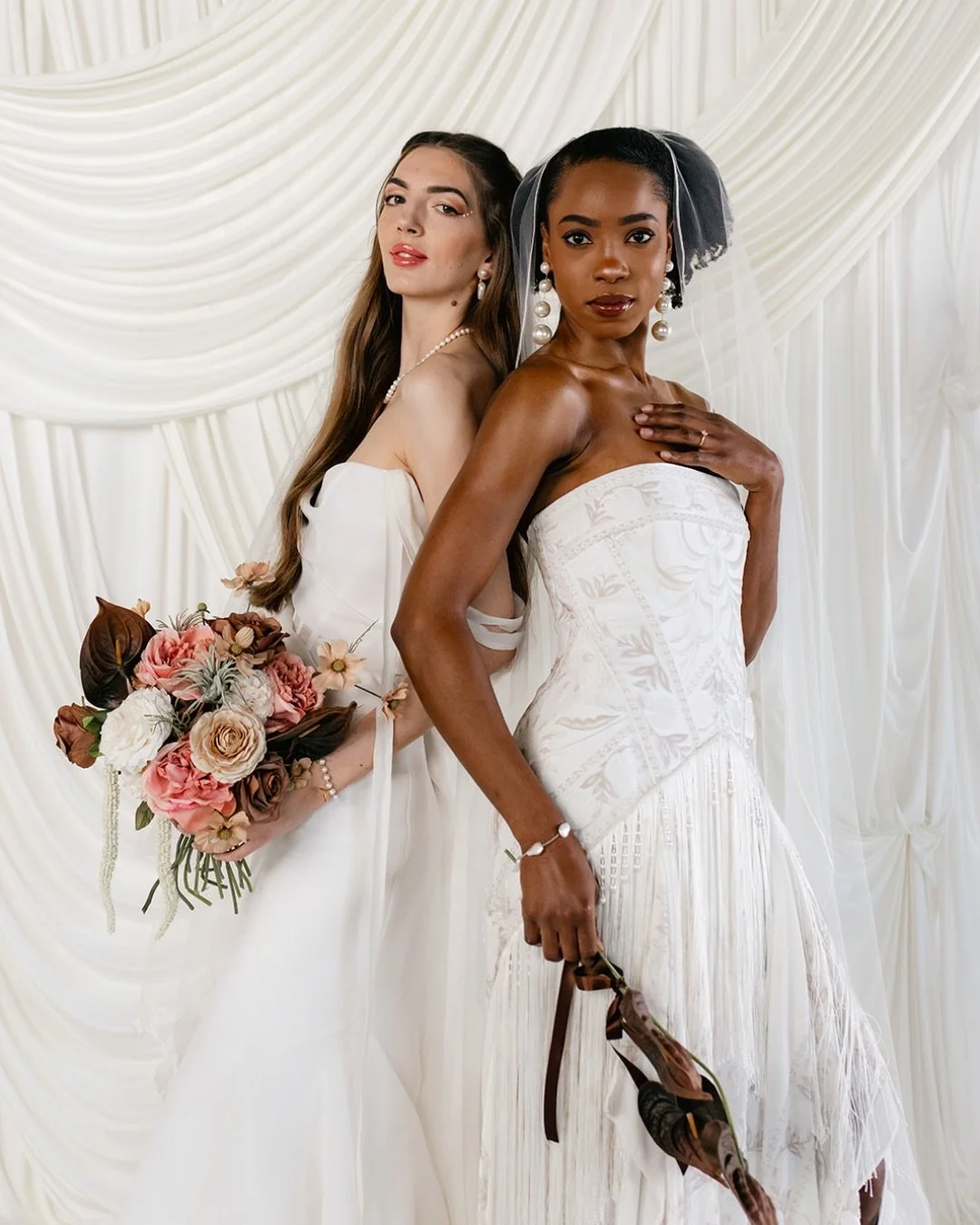 loving this fall inspired editorial styled shoot, featuring @ruedeseinebridal &amp; @saintbridal 🤎💐

shoutout to the creative team that brought this shoot to life!

dresses | angeline by @ruedeseinebridal &amp; darcy by @saintbridal via a&amp;b&eac