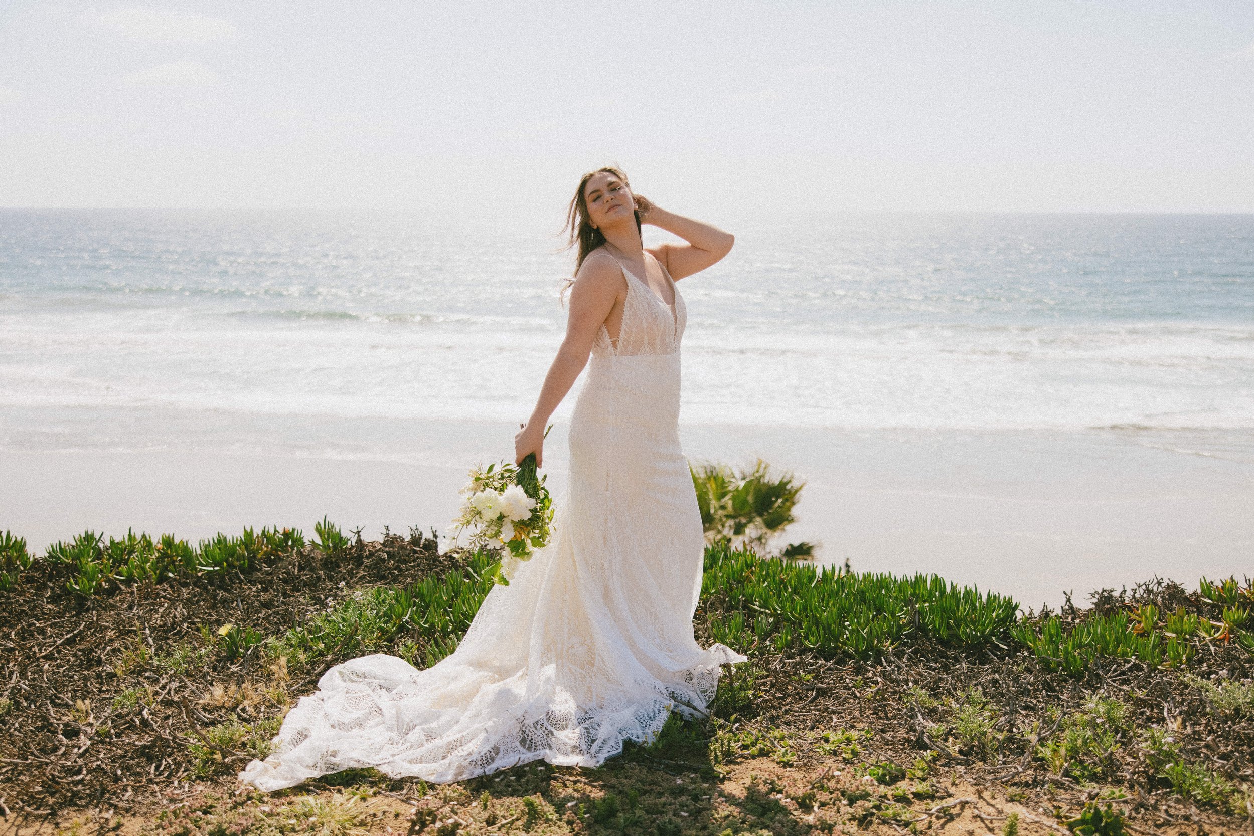 Flowy Tulle A-line V-neck Beaded Beach Wedding Dress SW537 | Simidress