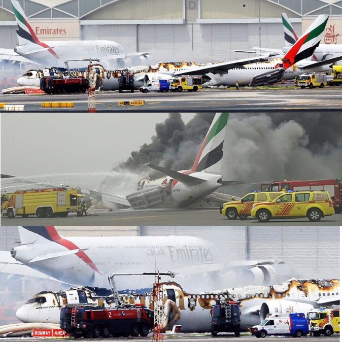 Images of EK521 after it crash landed at Dubai International Airport