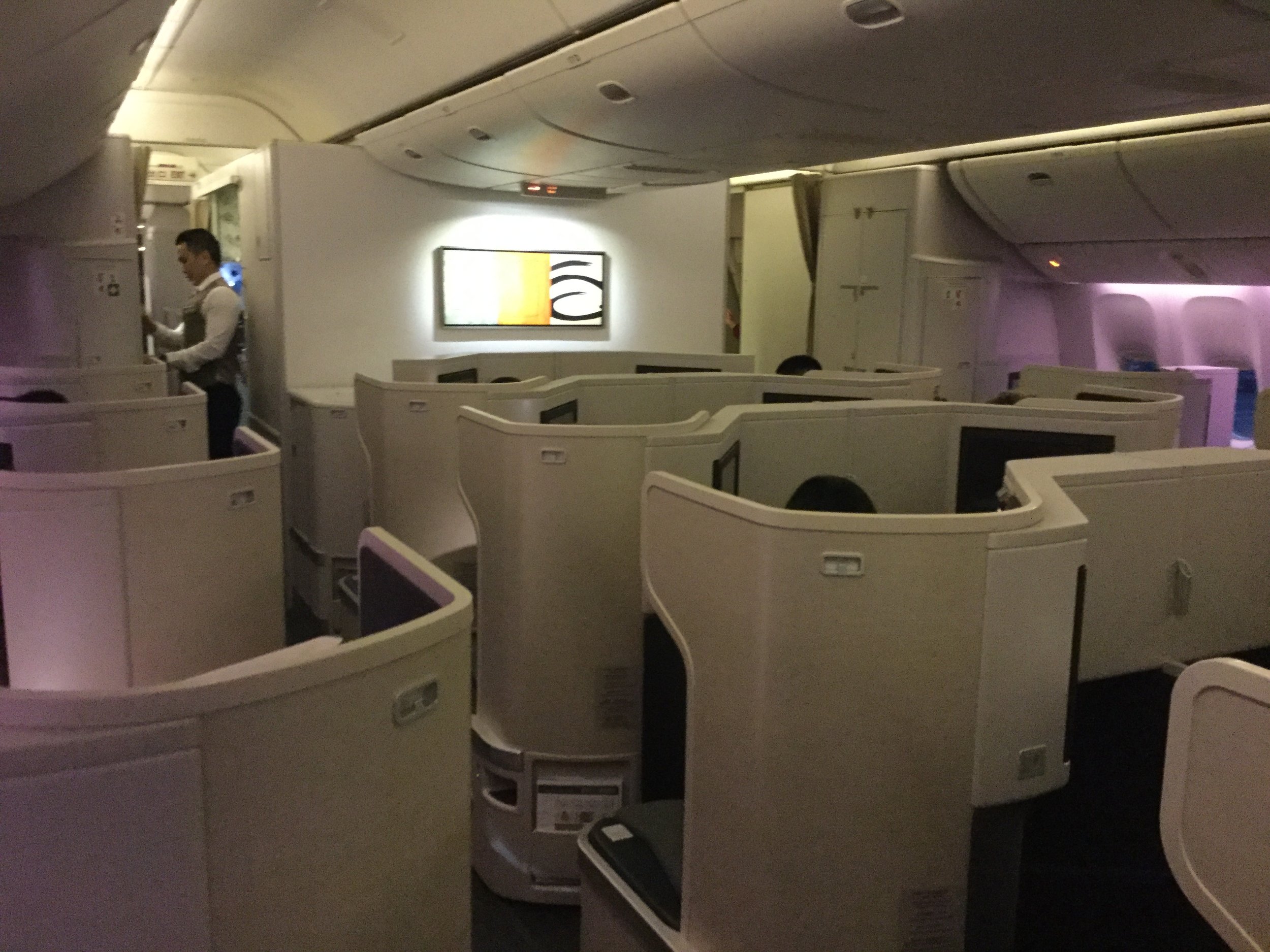 The Boeing 777-300 has a 1-2-1 configuration. All seats have aisle access.