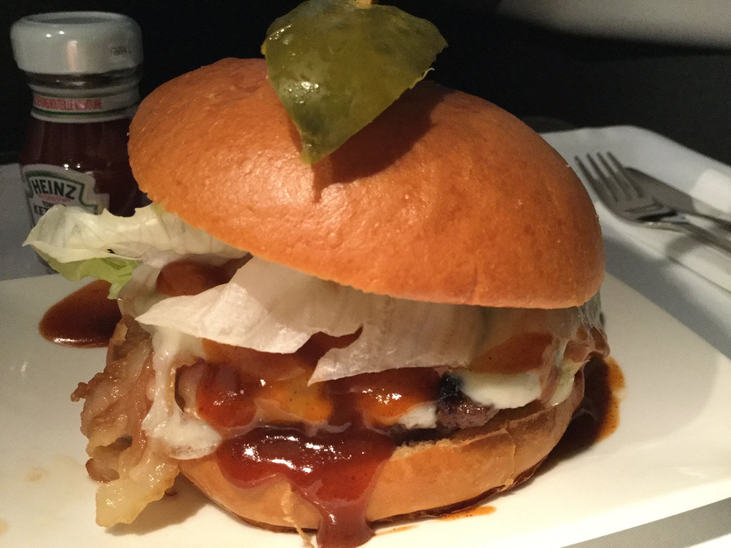 Cathay's in-flight burger - so far that best we have had in the skies!