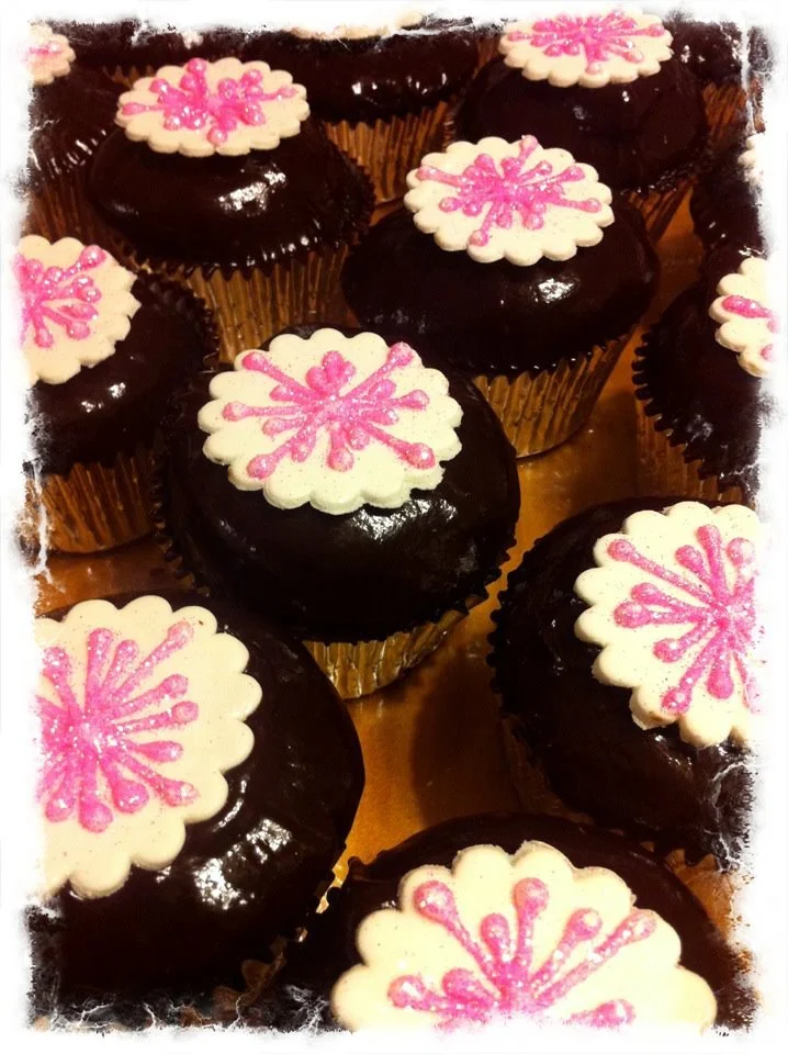 Filled Chocolate Cupcakes with snowflake decoration
