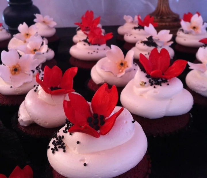 Red Velvet Cupcakes with gum paste flowers