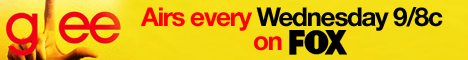 Various "GLEE" banners promoting the next episode airing and the mashup downloads on iTunes.