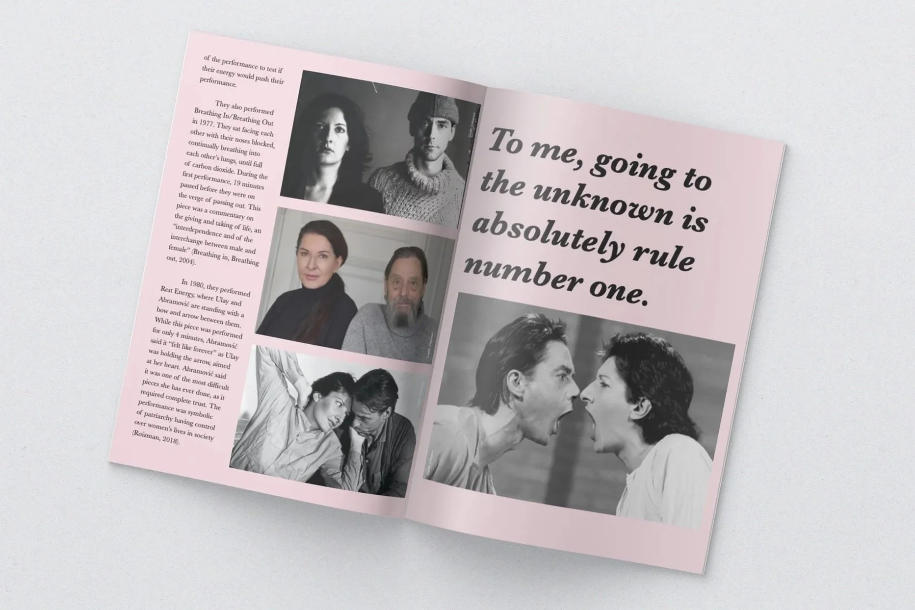 An inside spread featuring the “Rhythm” series with her partner, Ulay.