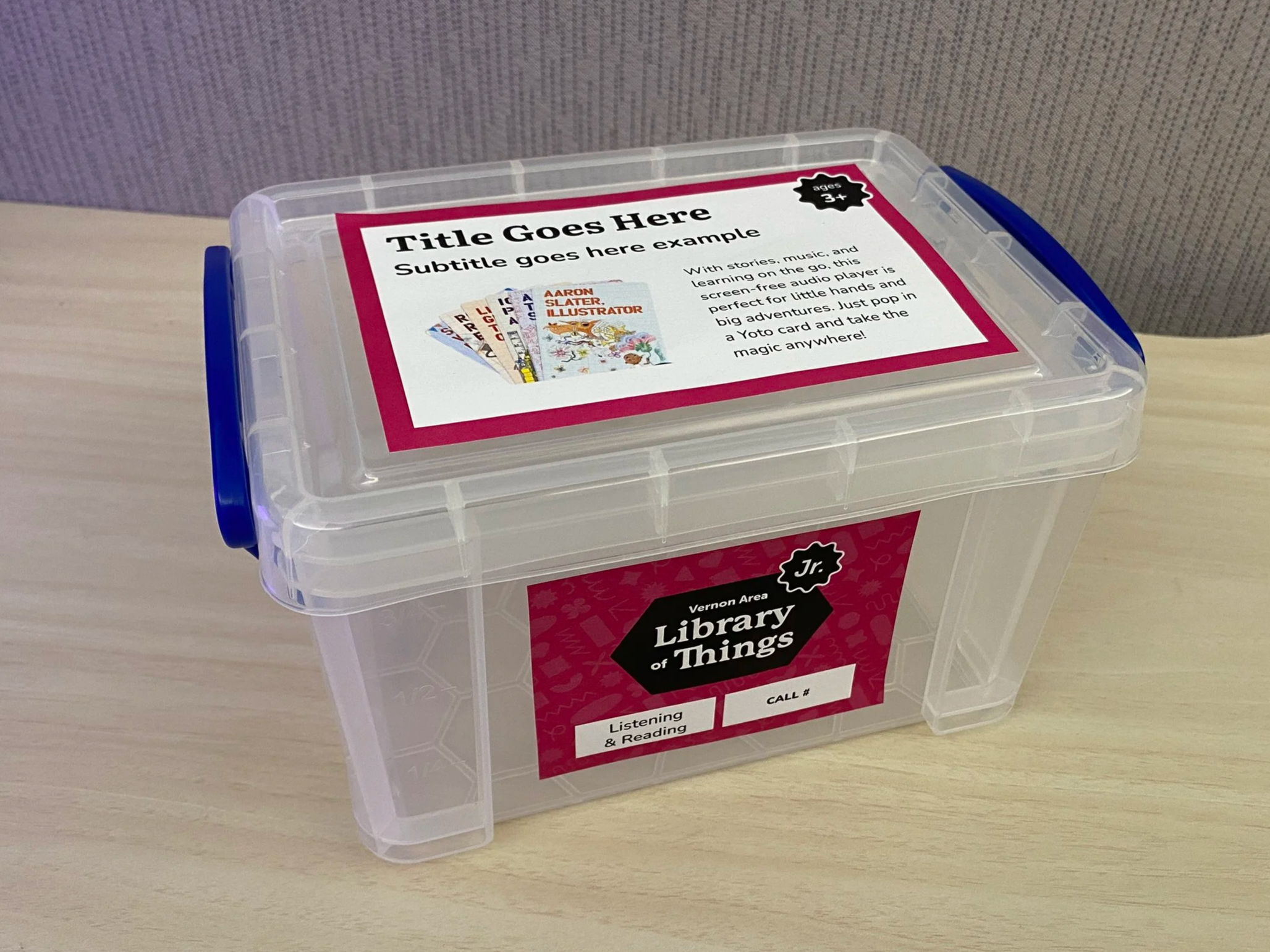 closeup of a pink Yoto box