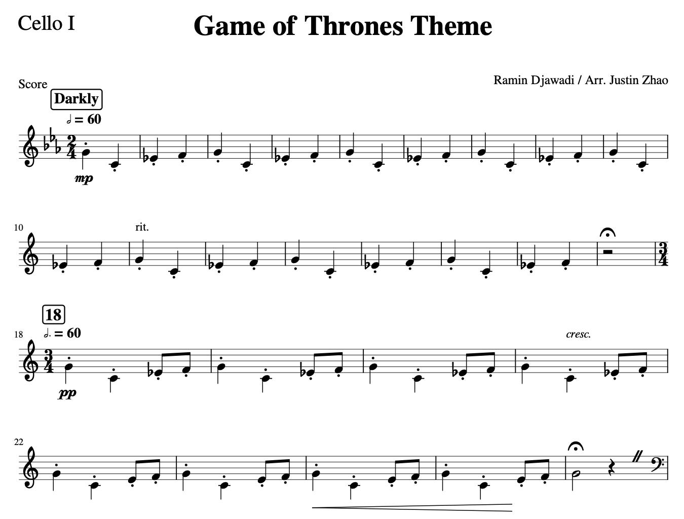 Theme from Game of Thrones for Cello Quintet — String Theory Cellos