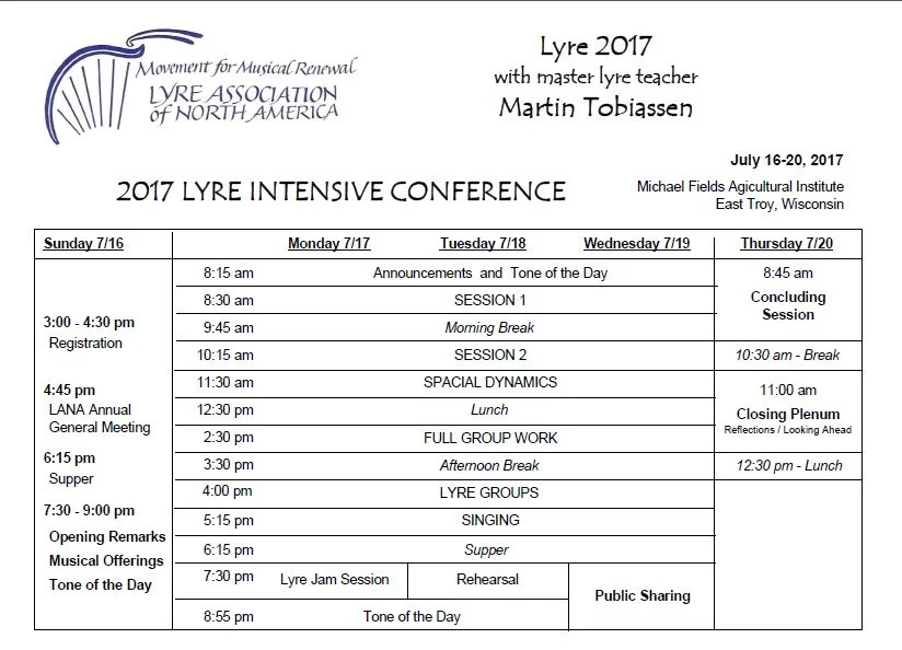 Lyre 2017 Schedule