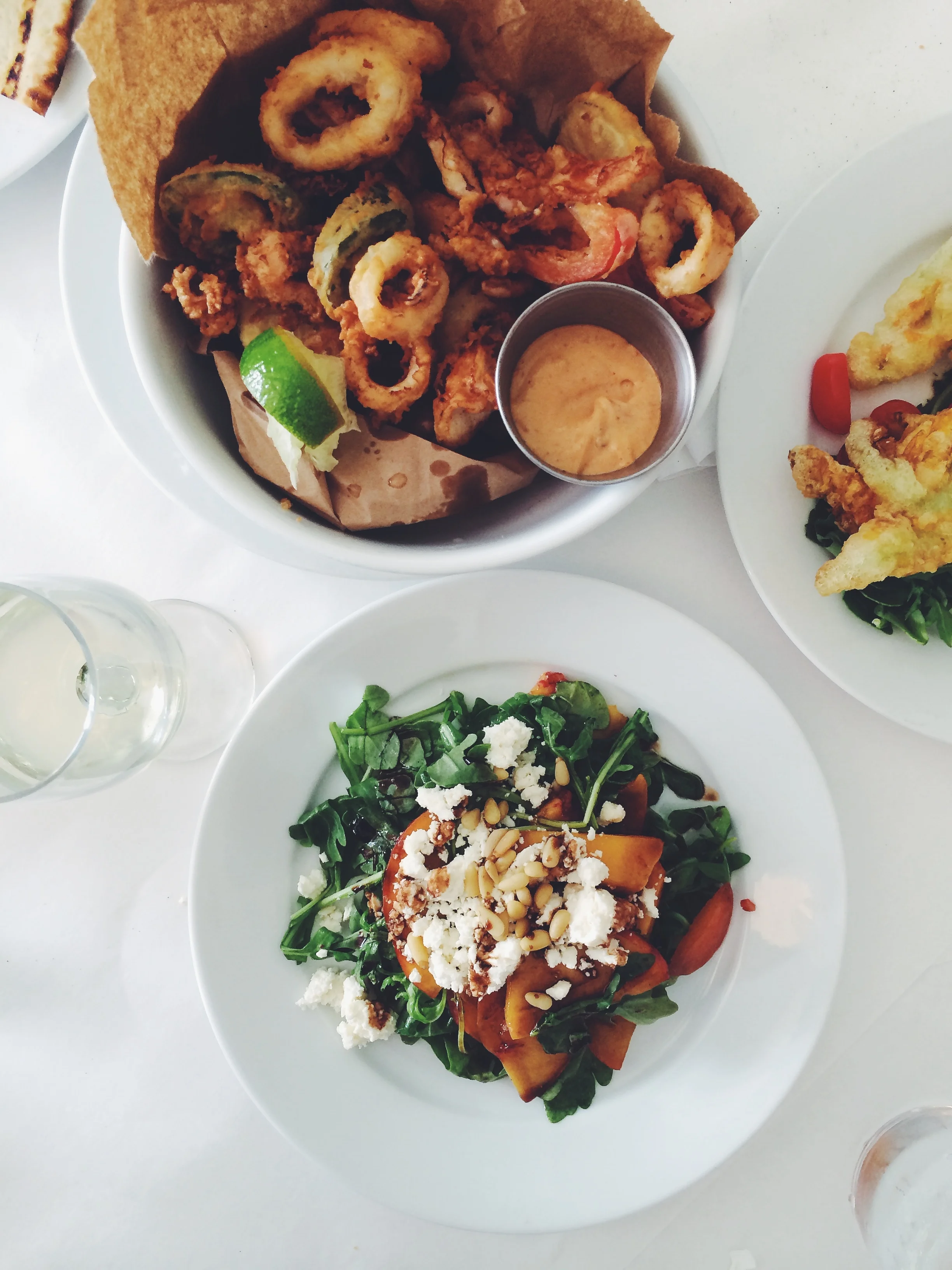  Grilled peach and arugula salad and local fritto misto at Noah's