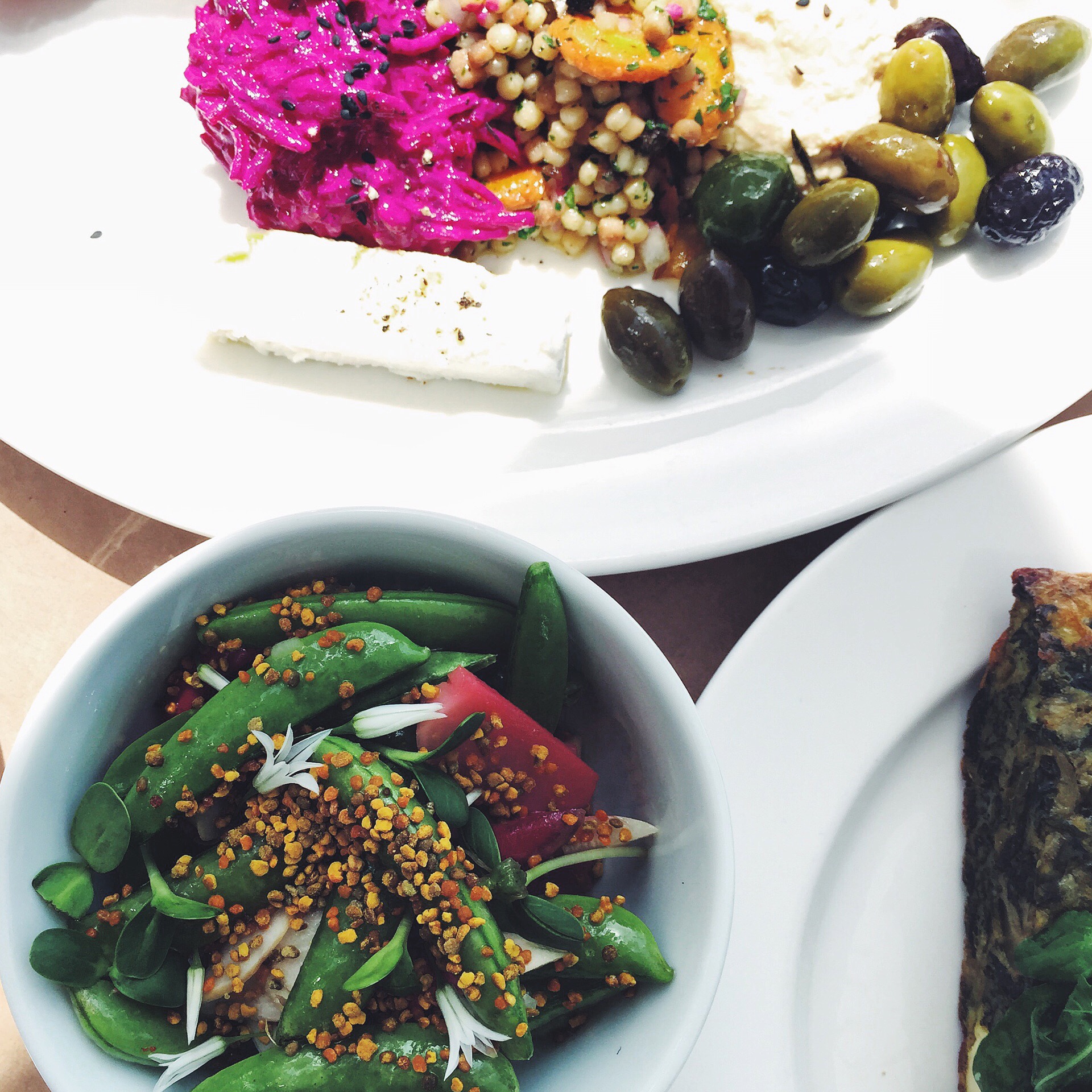 Sugar snap pea salad and mezze at Shed