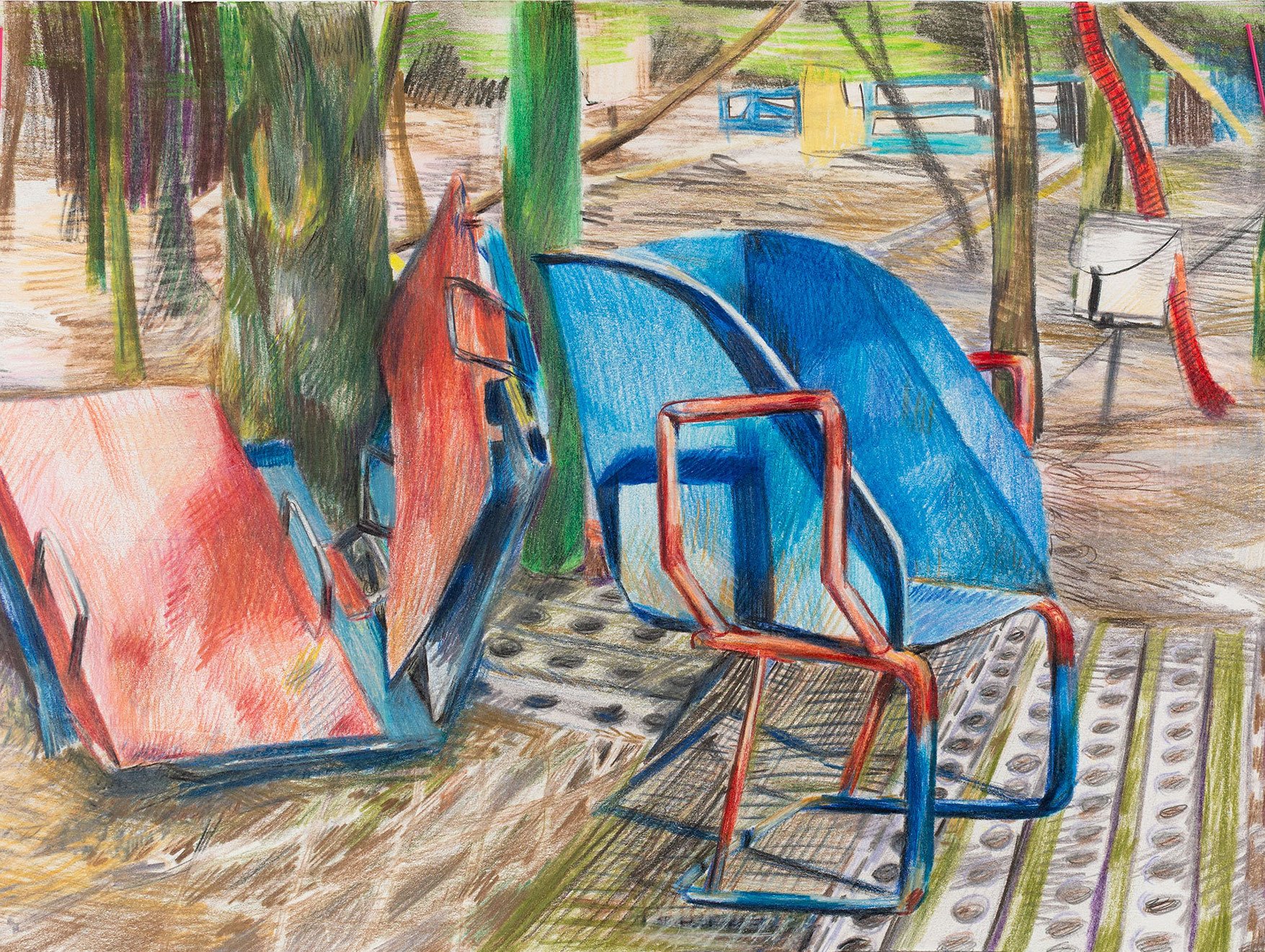 Kym Maxwell , Chair, Sleigh, Warmth , 2024. Materials: Pencil on watercolour paper. Dimensions: 29 x 42 cm