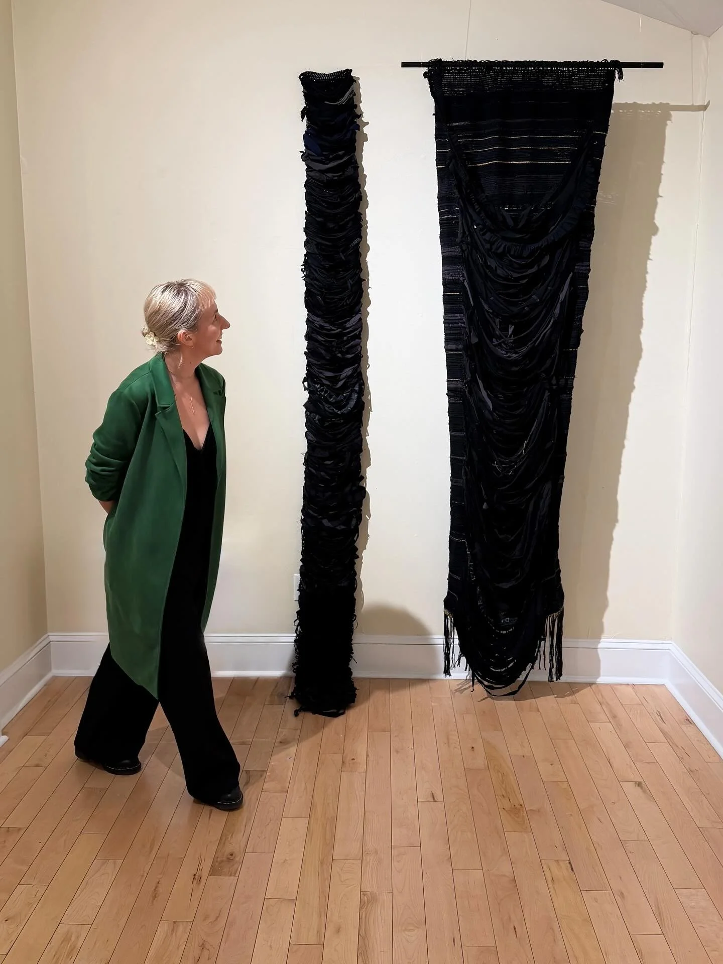 These weavings are fresh off the loom for this show! Up/Rooted on view thru Dec 12 @mainejewishmuseum curated by Dr. Aaron Rosen @parsonagegallery 

&ldquo;I Carry Your Grief But I Cannot Hear Your Stories&rdquo;, Inherited, found, and discarded fabr
