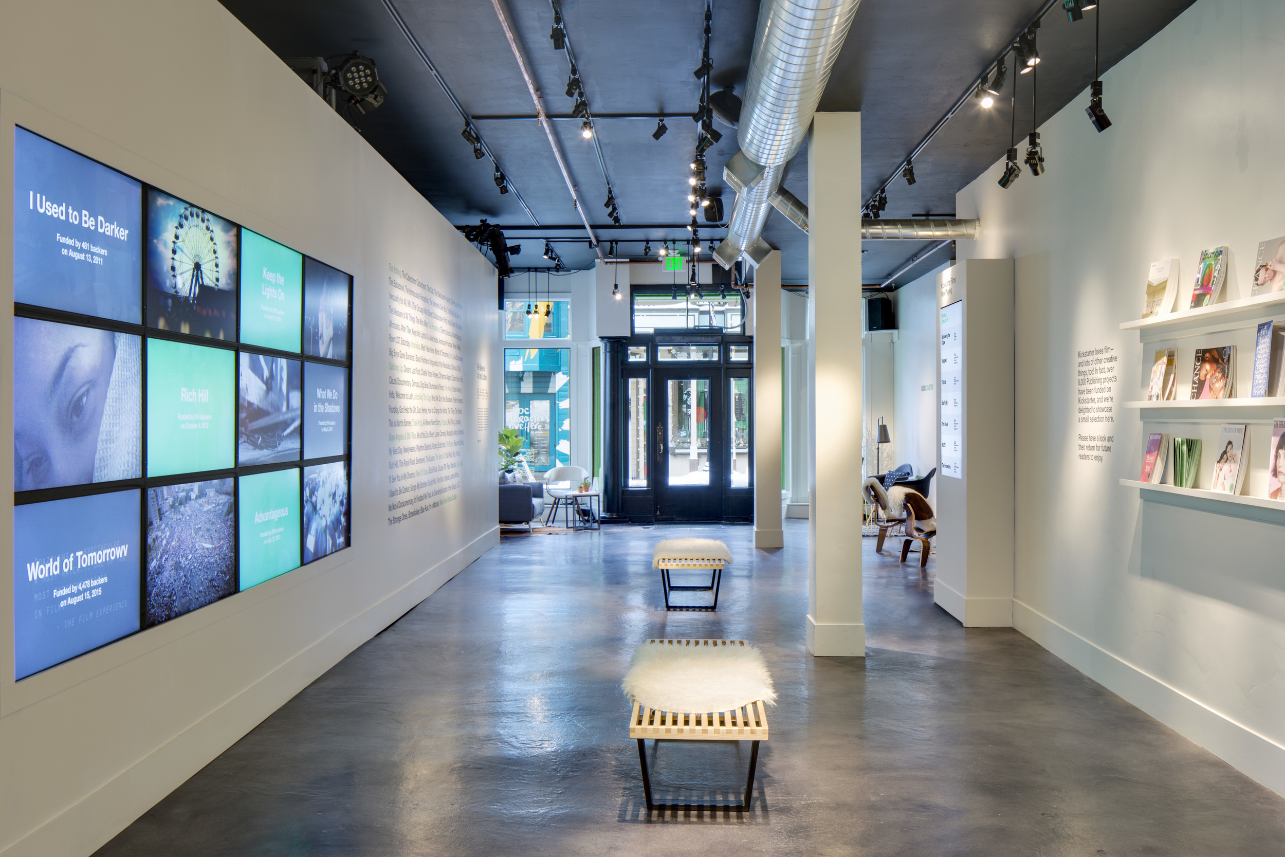 A showcase of current trailers, Kickstarter-backed magazines, and spaces for attendees to speak with Kickstarter employees about their latest film projects.