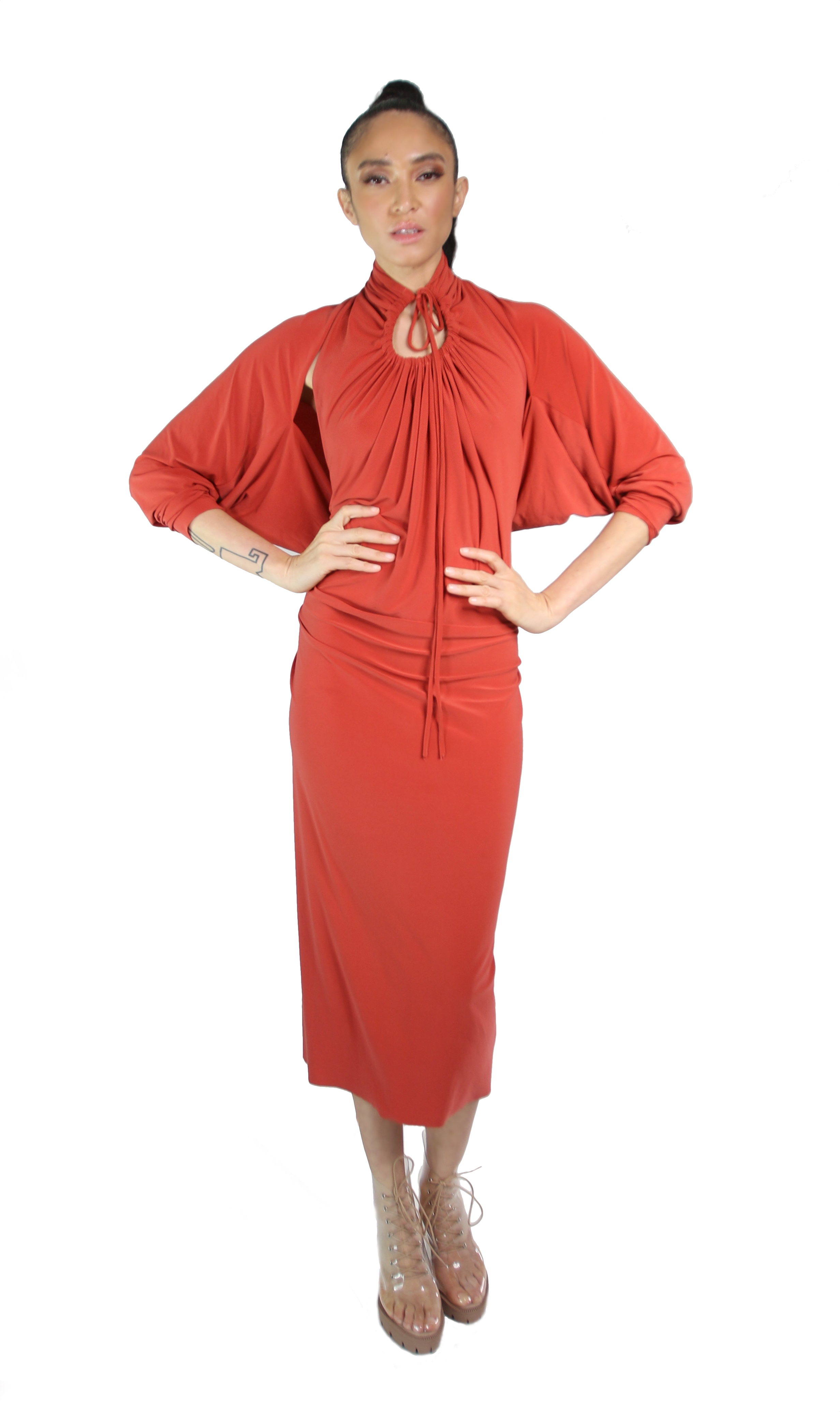 keyhole halter dress tight tied shrug naima.jpg