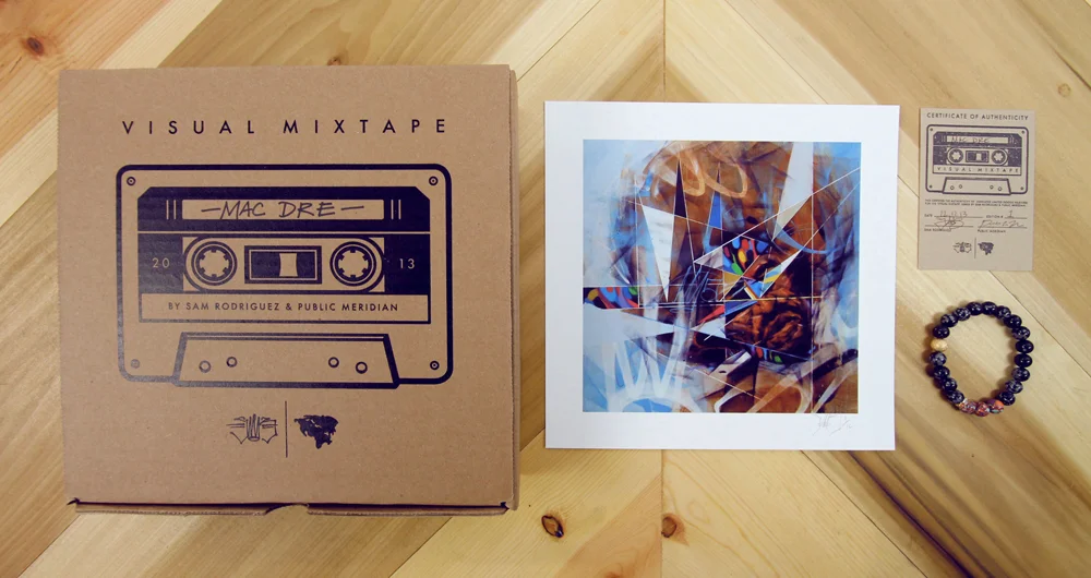 Mac Dre Box Set: Signed Print & Bracelet (made from Snow Obsidian and Multi Color Stone). Limited to 10 Editions.