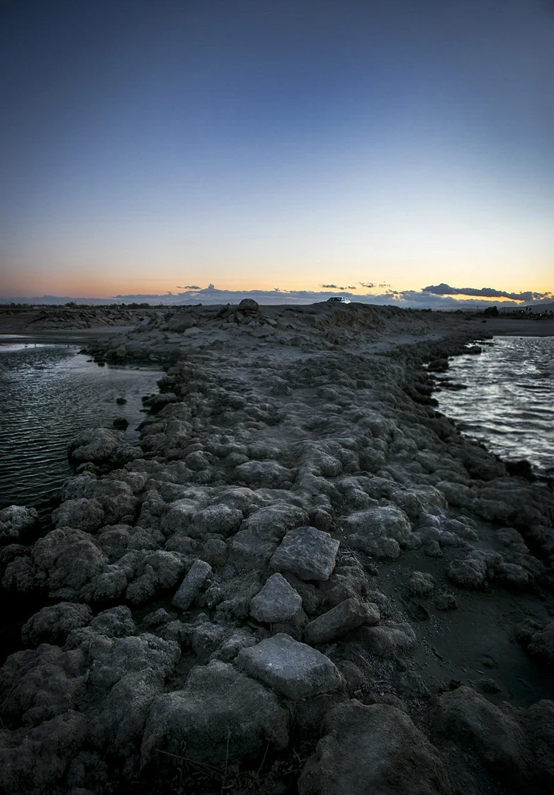 Looking back towards the shoreline of the Salton Sea. ©2014 John Halpern