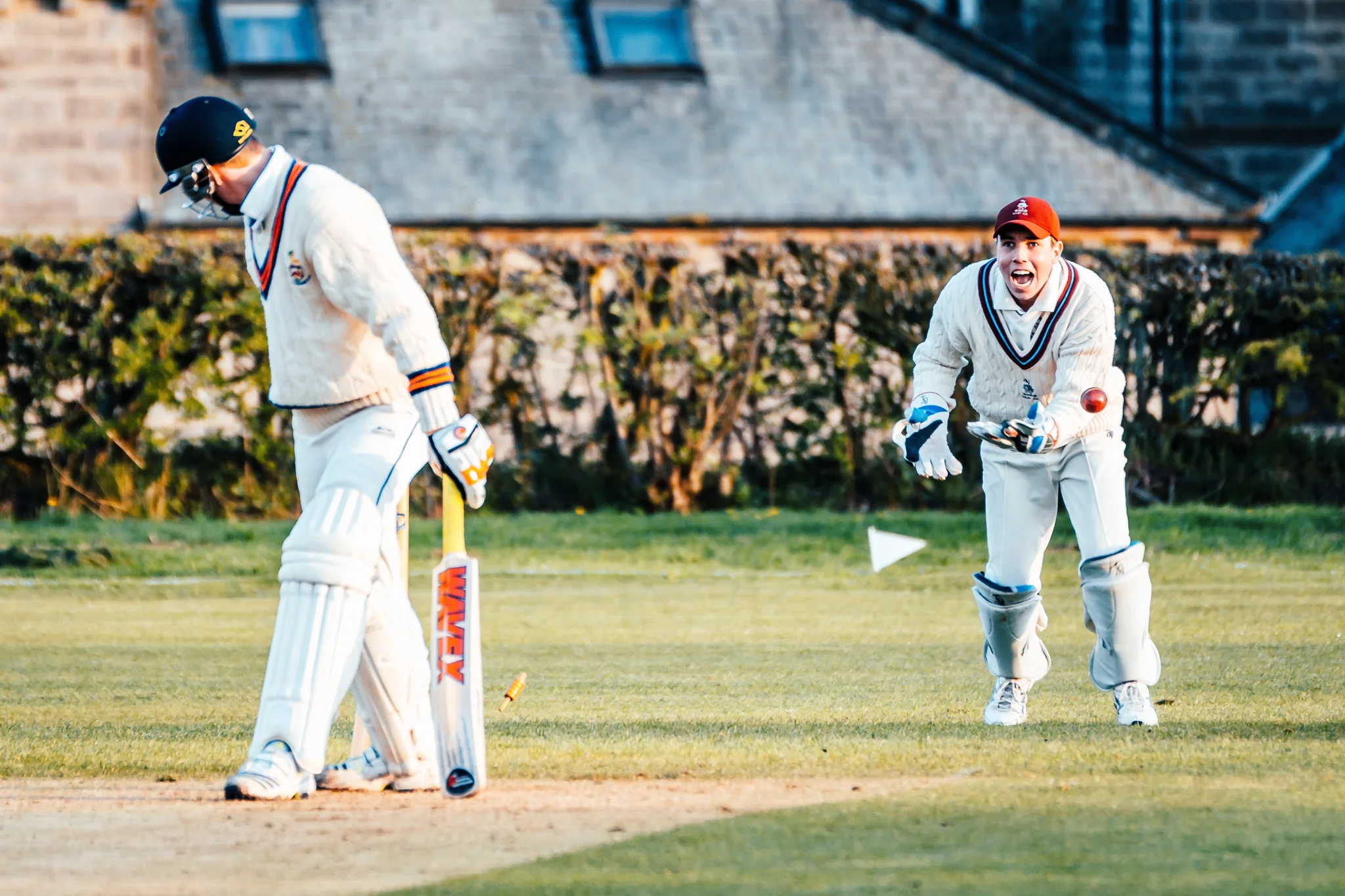 Harry Nielsen celebrates a wicket as Ilkley take on Beckwithshaw.