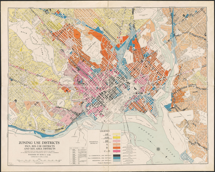 Most maps of early DC zoning are drawn in full, such that the L’Enfant plan is most prevalent even when locating individual lots in the map. (Source: InTowner.com.)