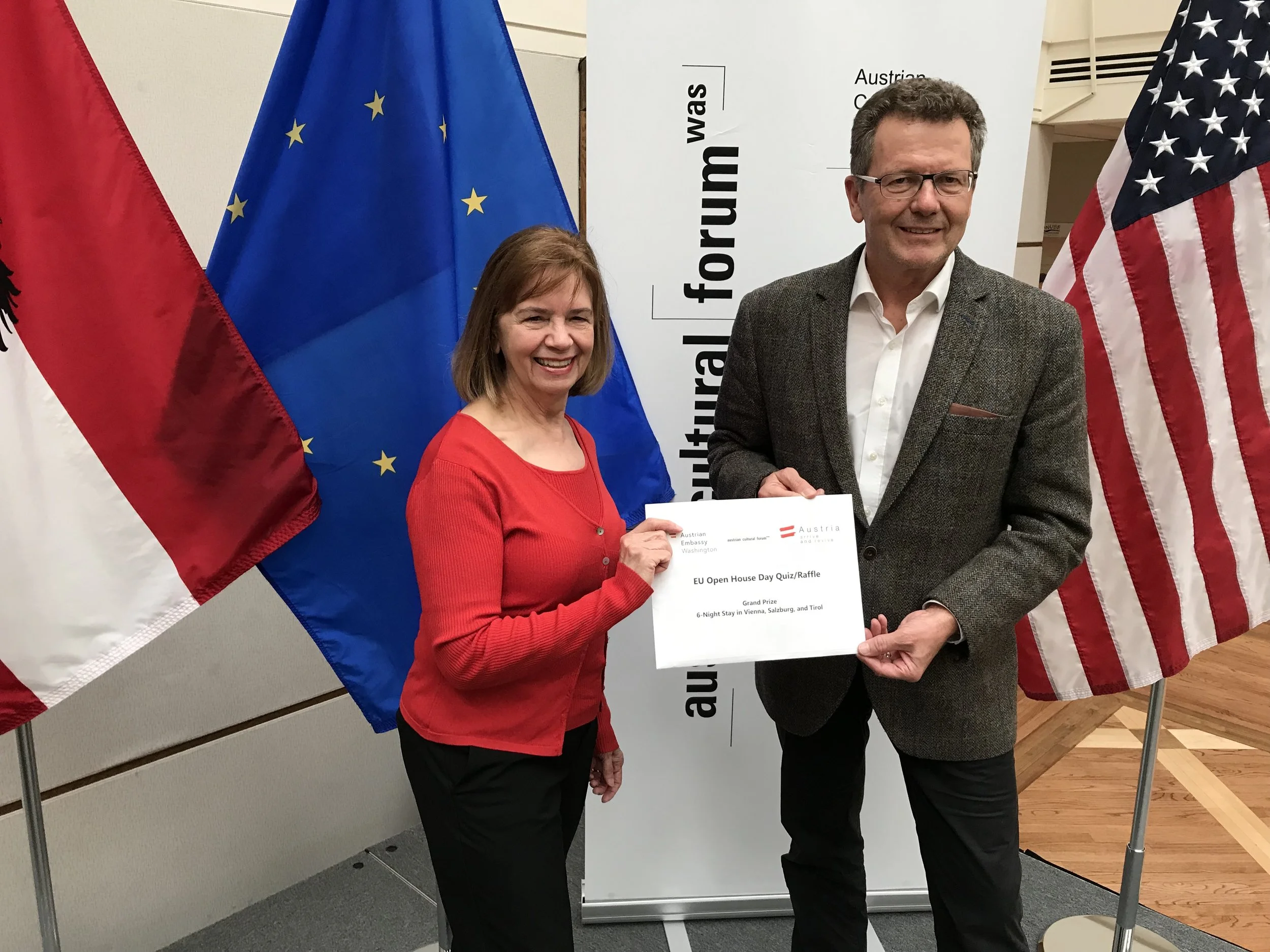 This is our winner of the EU Open House Day Quiz/Raffle! She won this amazing prize of a 6-Night Stay in vienna, Salzburg and Tirol.