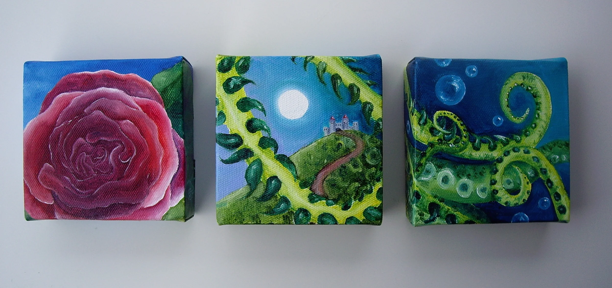 Oil on canvas. 3 canvases: each 4" x 4" x 1" . 2013 Purchase prints here. 