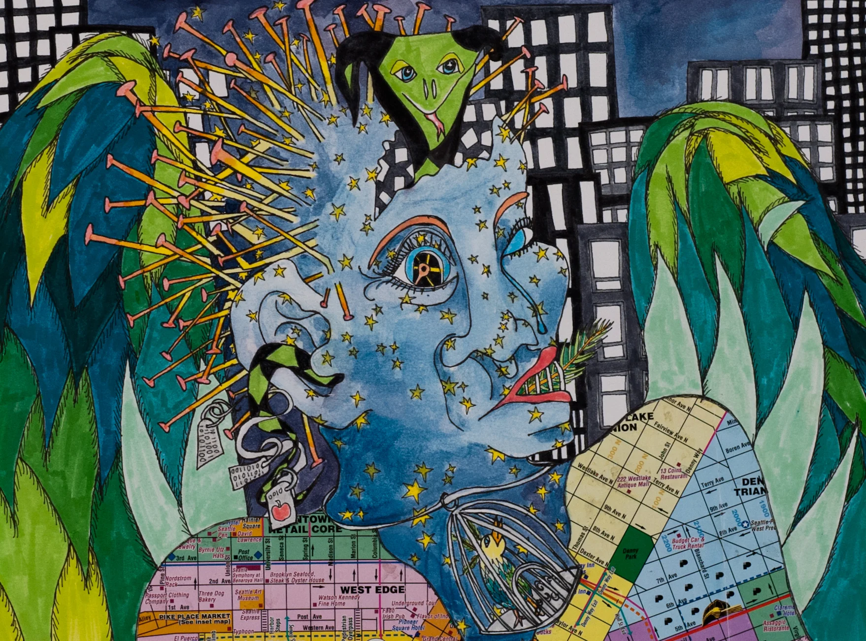 Mixed media on paper. 10" x 14"&nbsp; 2005