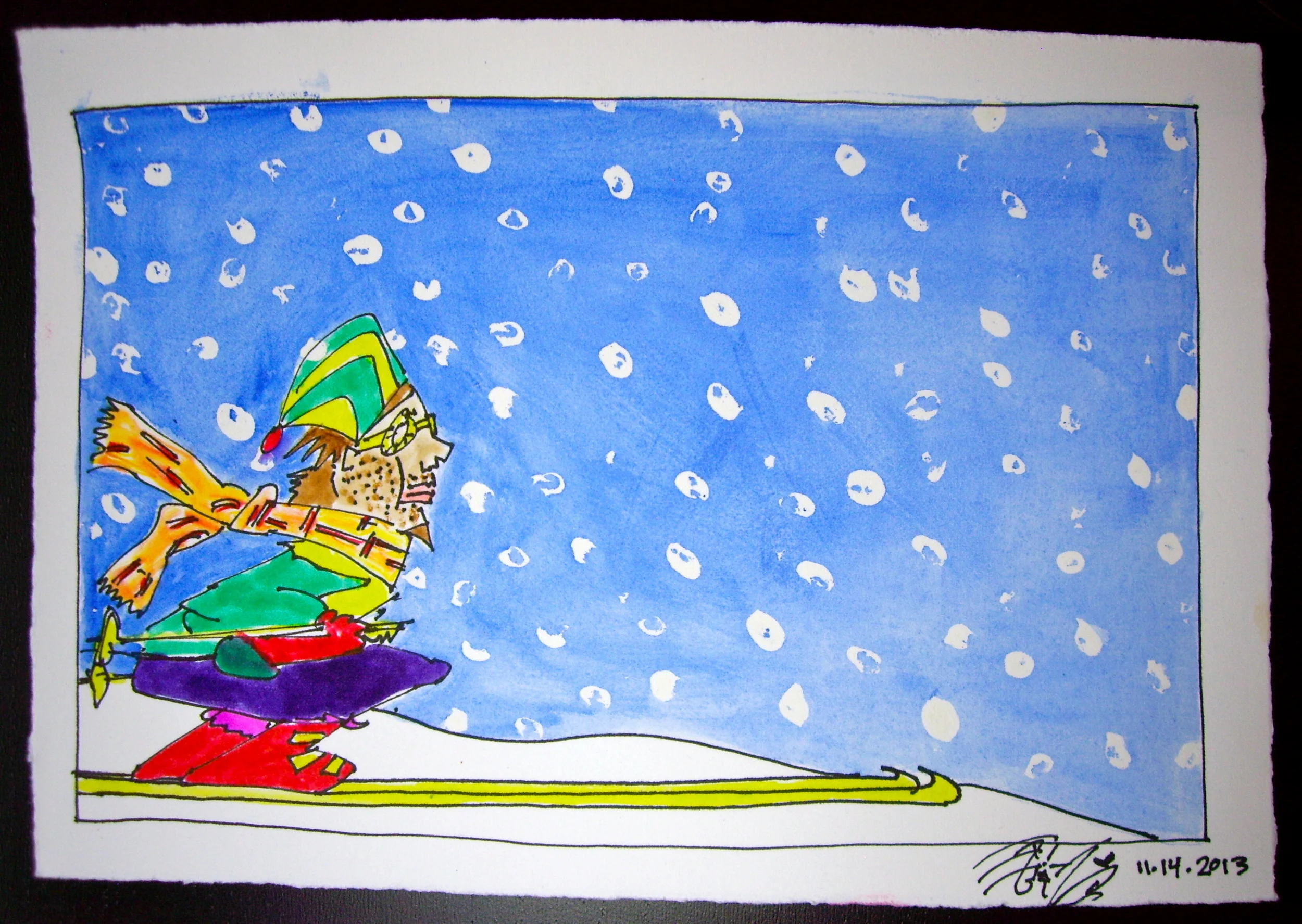 Watercolor and ink on paper. 7 1/2" x 5". 11/ 10/ 2013