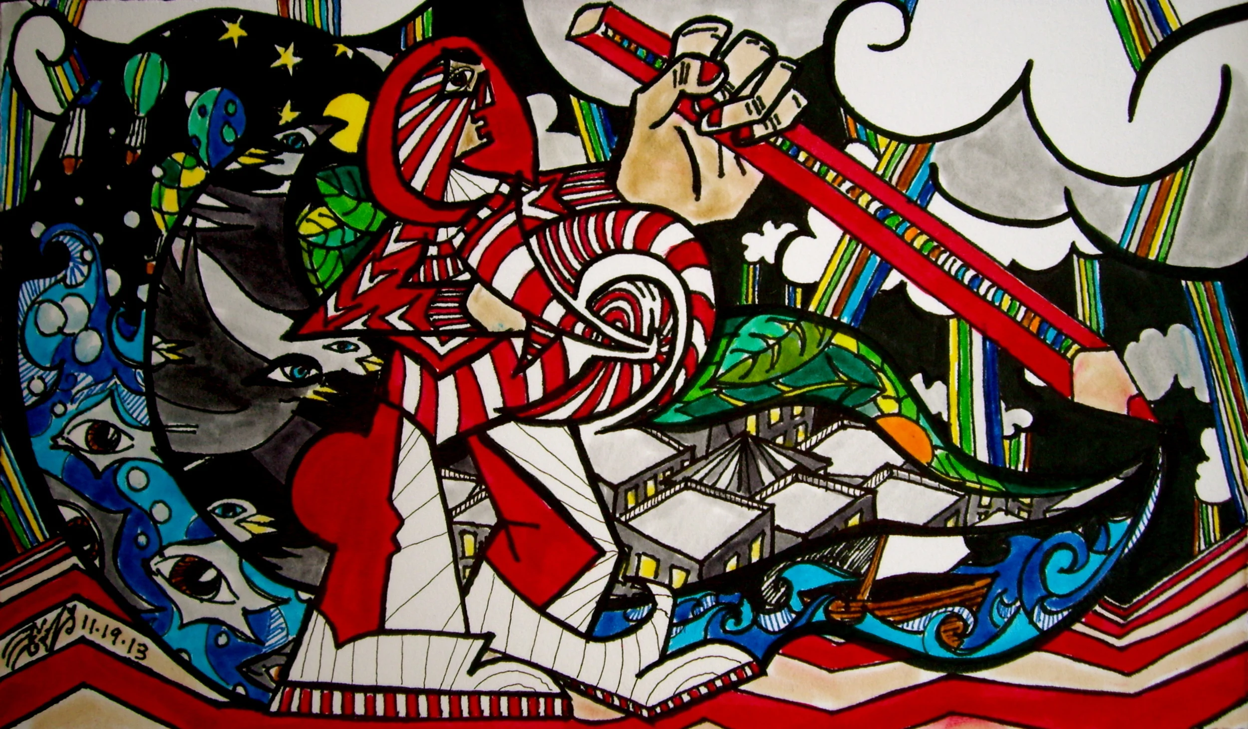 Ink and marker on paper. 8 1/2" x 5". 11/ 19/ 2013