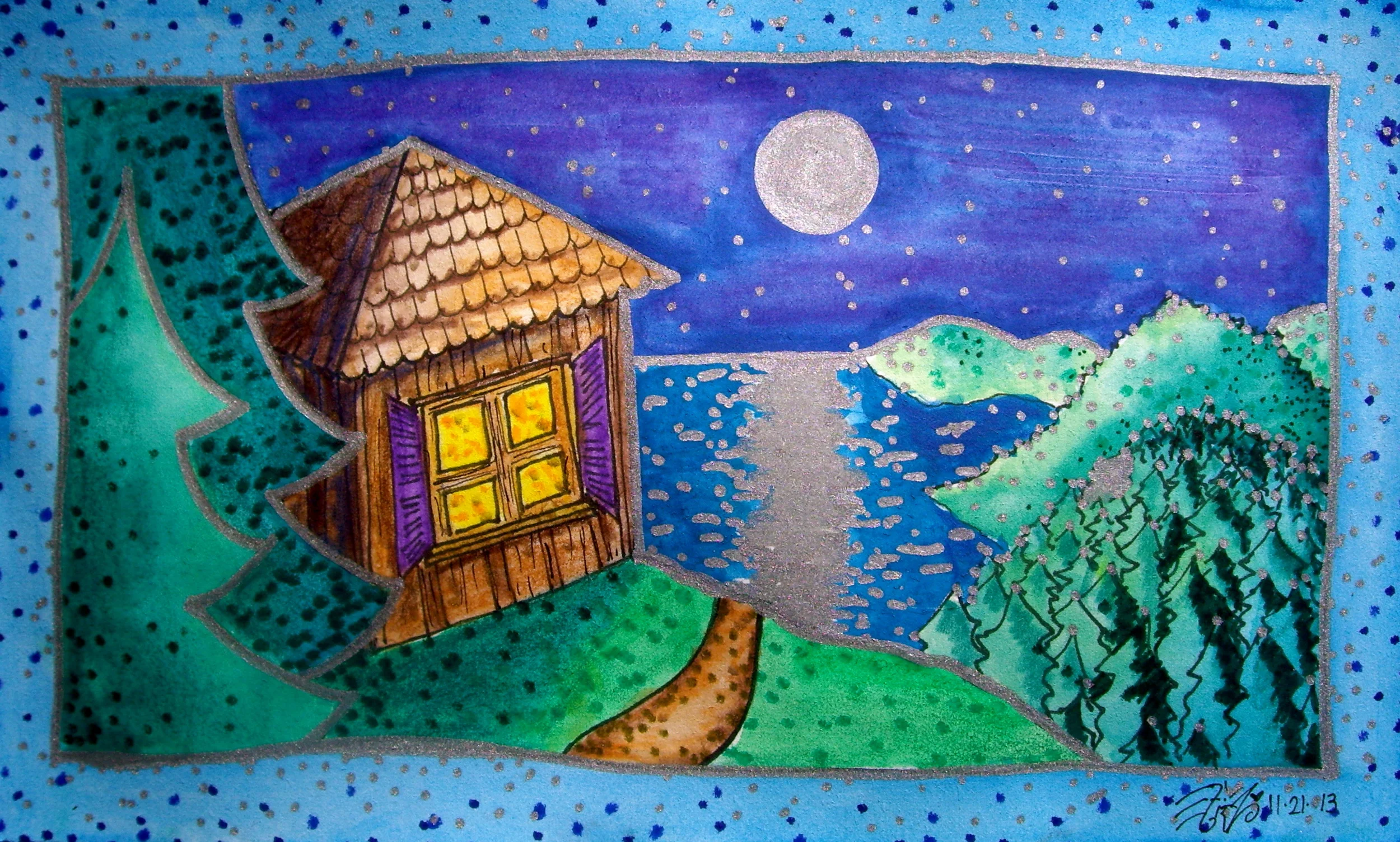 Ink and watercolor on paper. 8 1/2" x 5". 11/ 21/13.