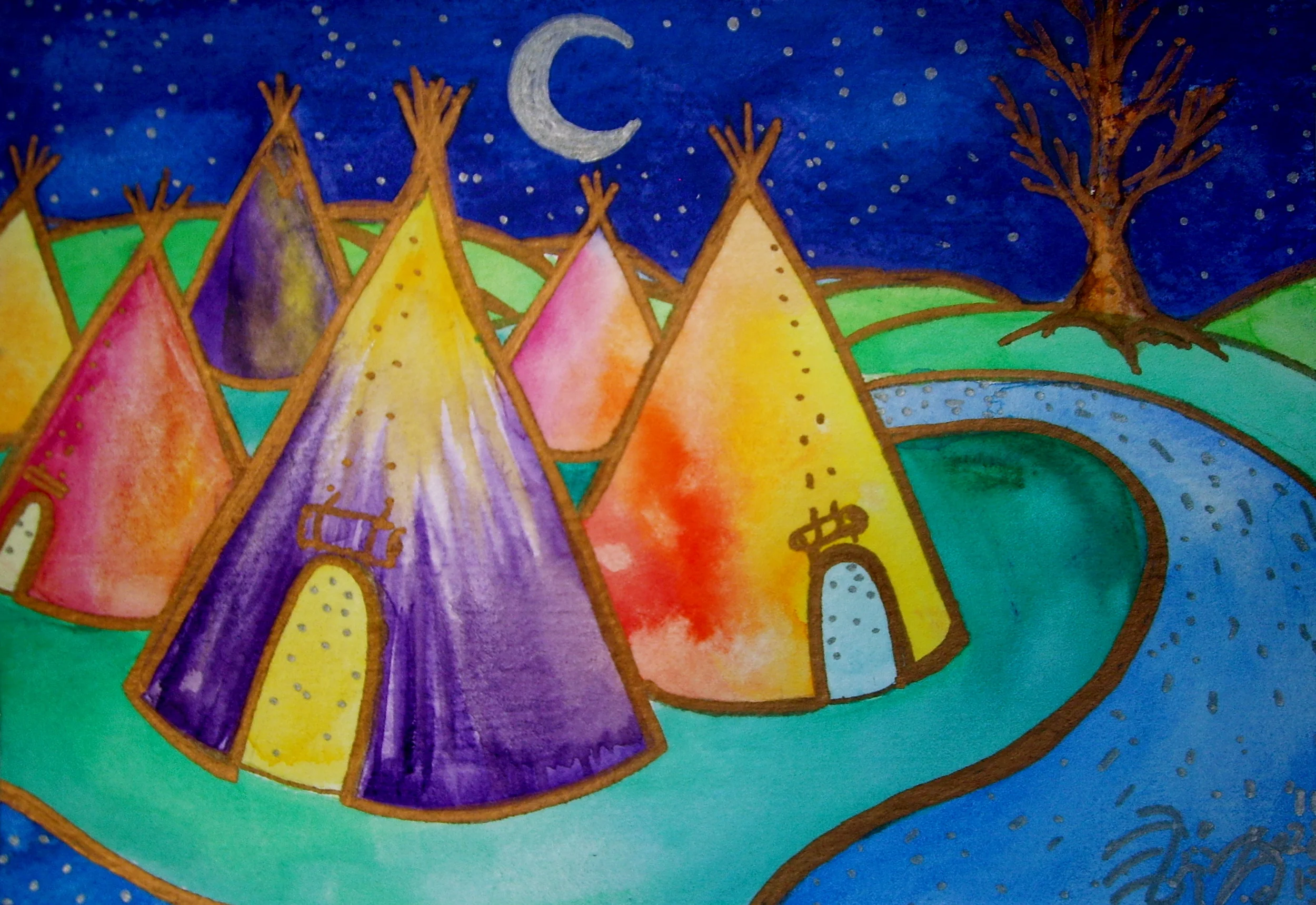 Watercolor and metallic sharpie on paper. 8" x 5 1/2". 11/28/2013.