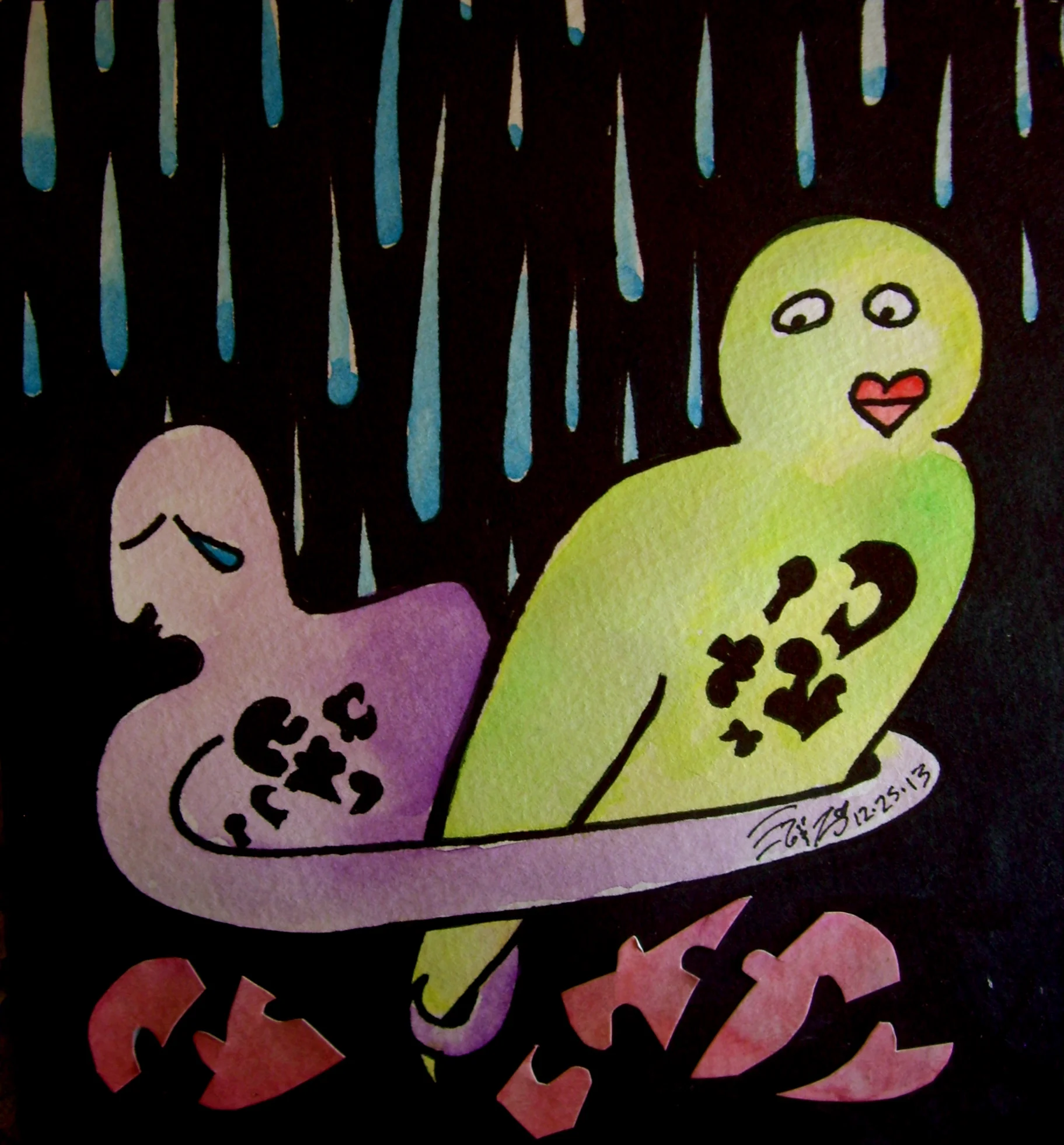 Watercolor and permanent ink on paper. 6" x 6 1/2". 12/25/2013. Win it here.