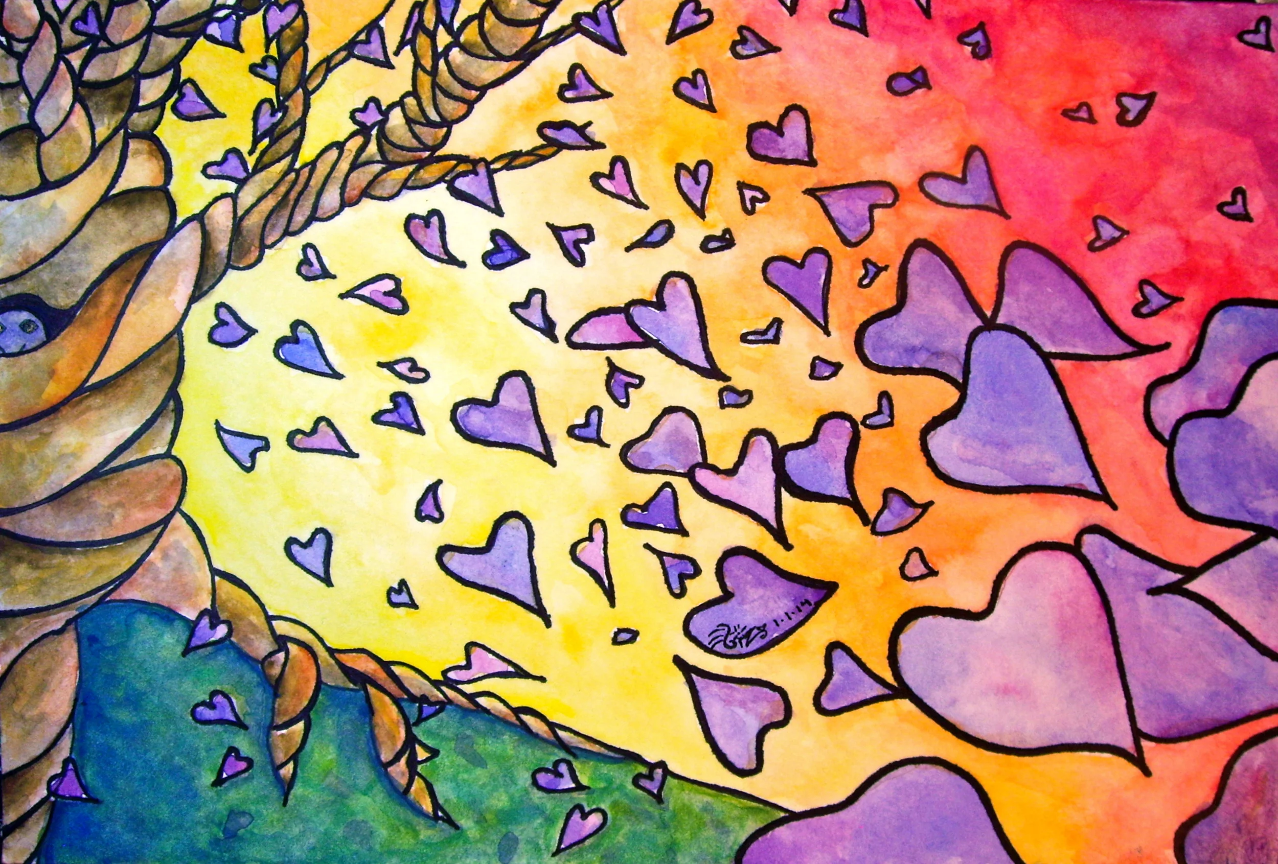 Watercolor and permanent ink on paper. 8 1/2" x 6". 1/1/2013. Win it here. and Purchase a print here.