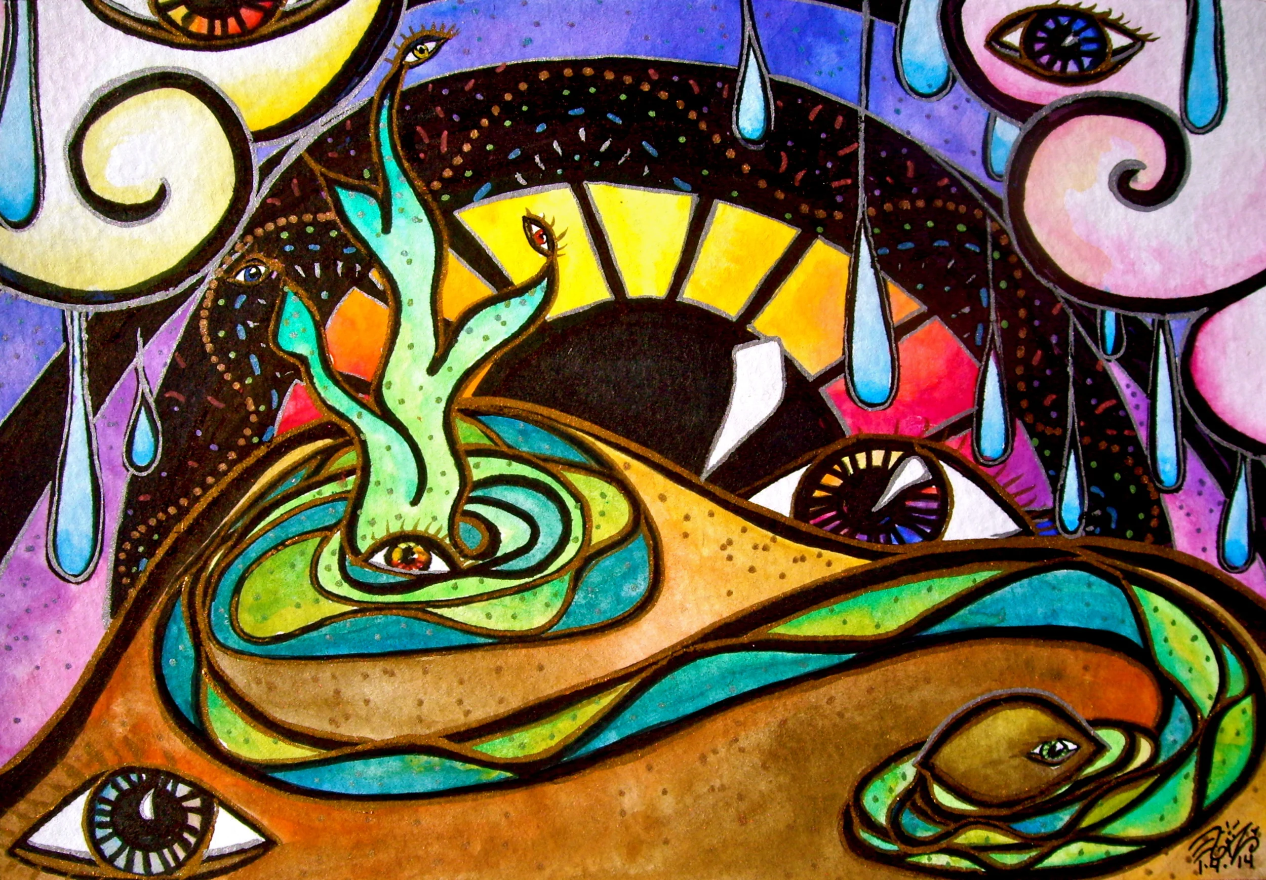  Watercolor and permanent ink on paper. 8 1/2" x 6". 1/5/2014. Win it here.