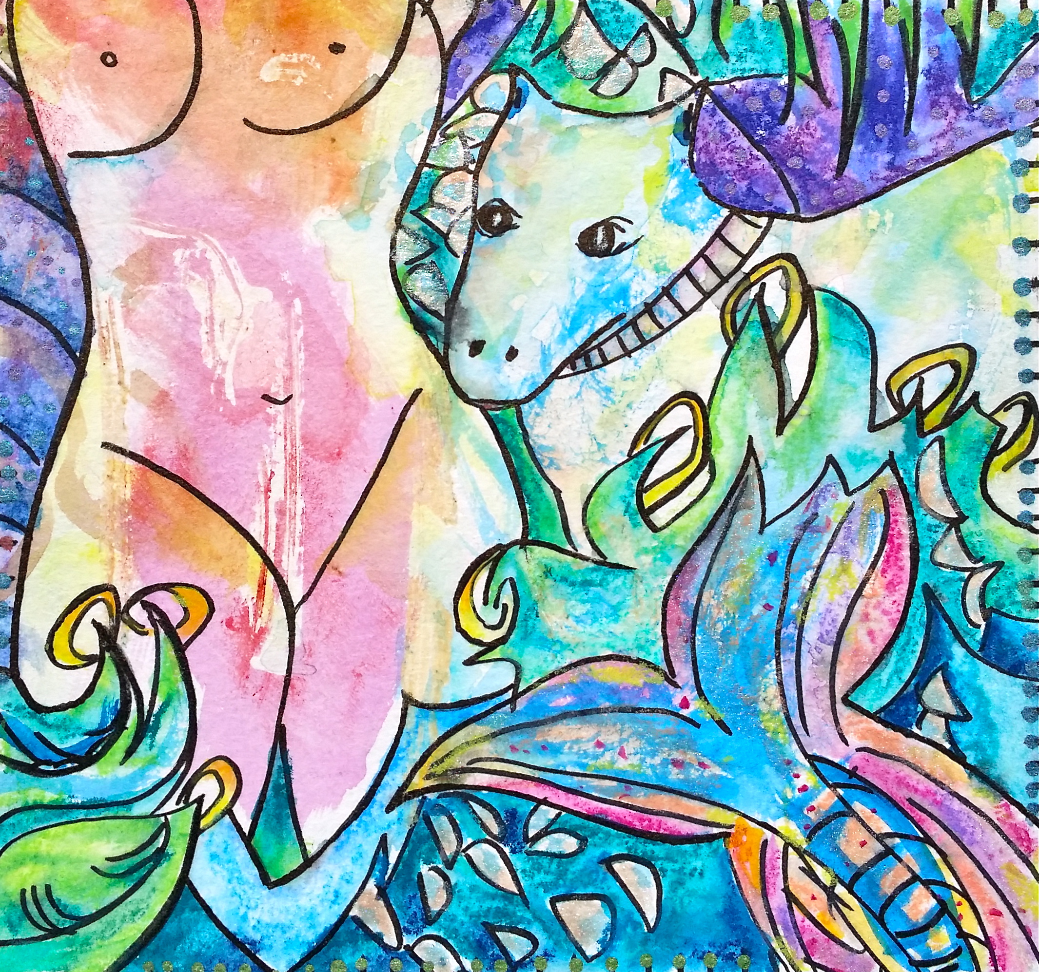 Mixed media on paper. 5 1/2" x 5 1/2".