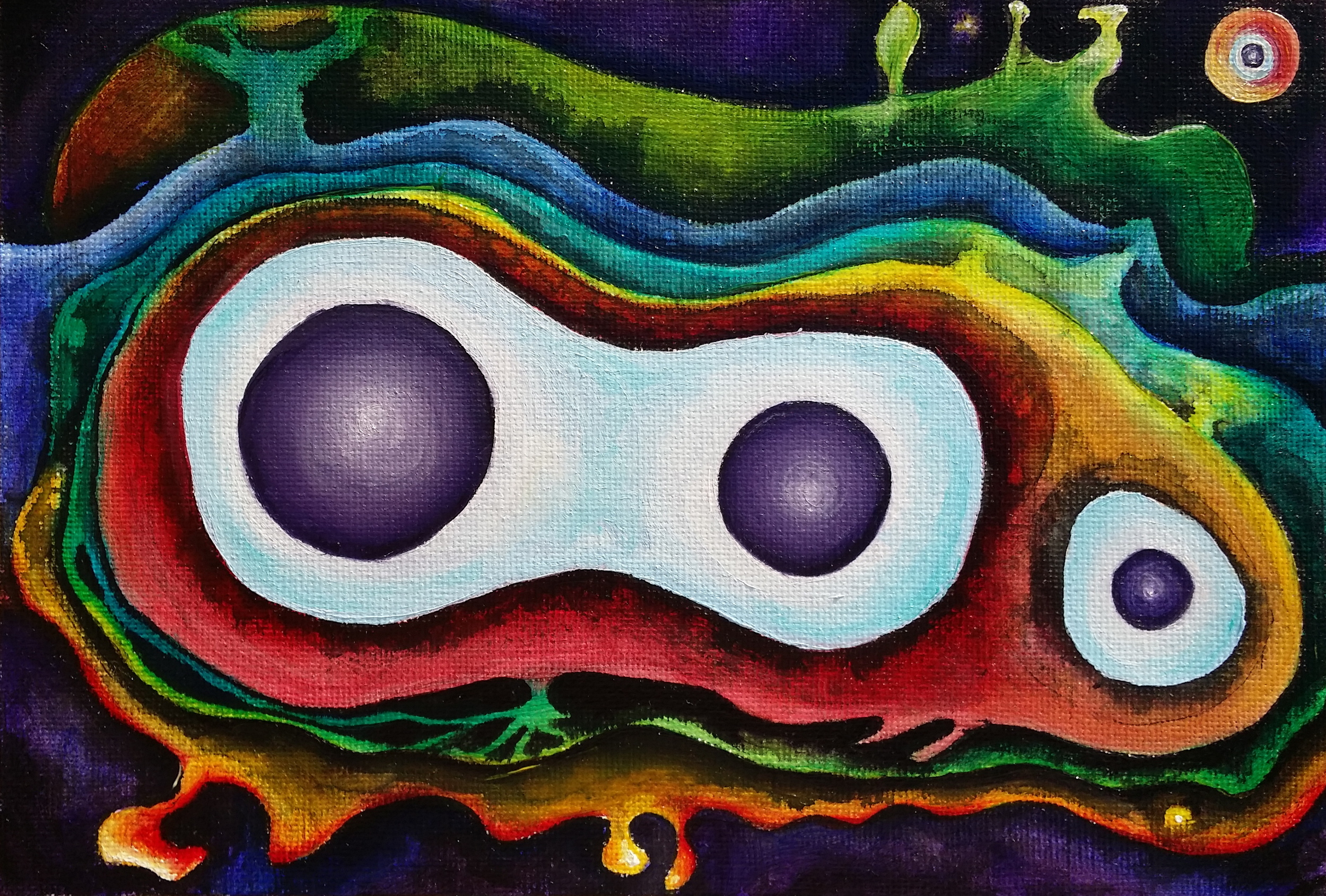 Oil and india ink on canvas ~ 8" x 5 1/2". Mixed media on paper. 8" x 5" Win it here and PURCHASE A PRINT HERE.