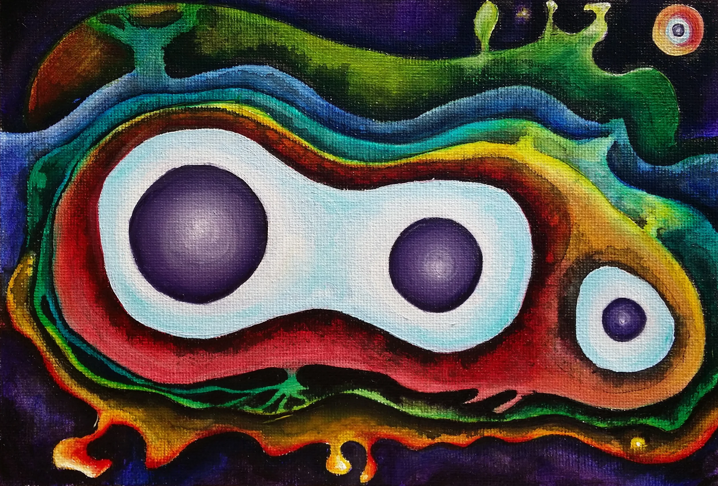 Oil and india ink on canvas ~ 8" x 5 1/2". Mixed media on paper. 8" x 5" Win it here and PURCHASE A PRINT HERE.