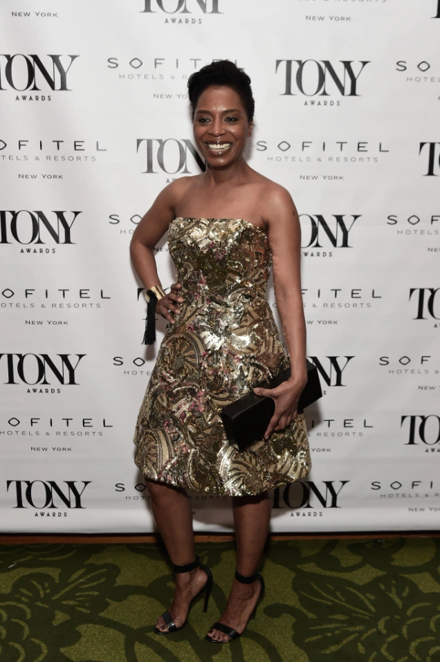 Actress Michele Wilson from the Broadway play SWEAT wears the MeharyJewel Warrior Cuff with tassle to a Tony Awards cocktail party appears in WWD . June 2017