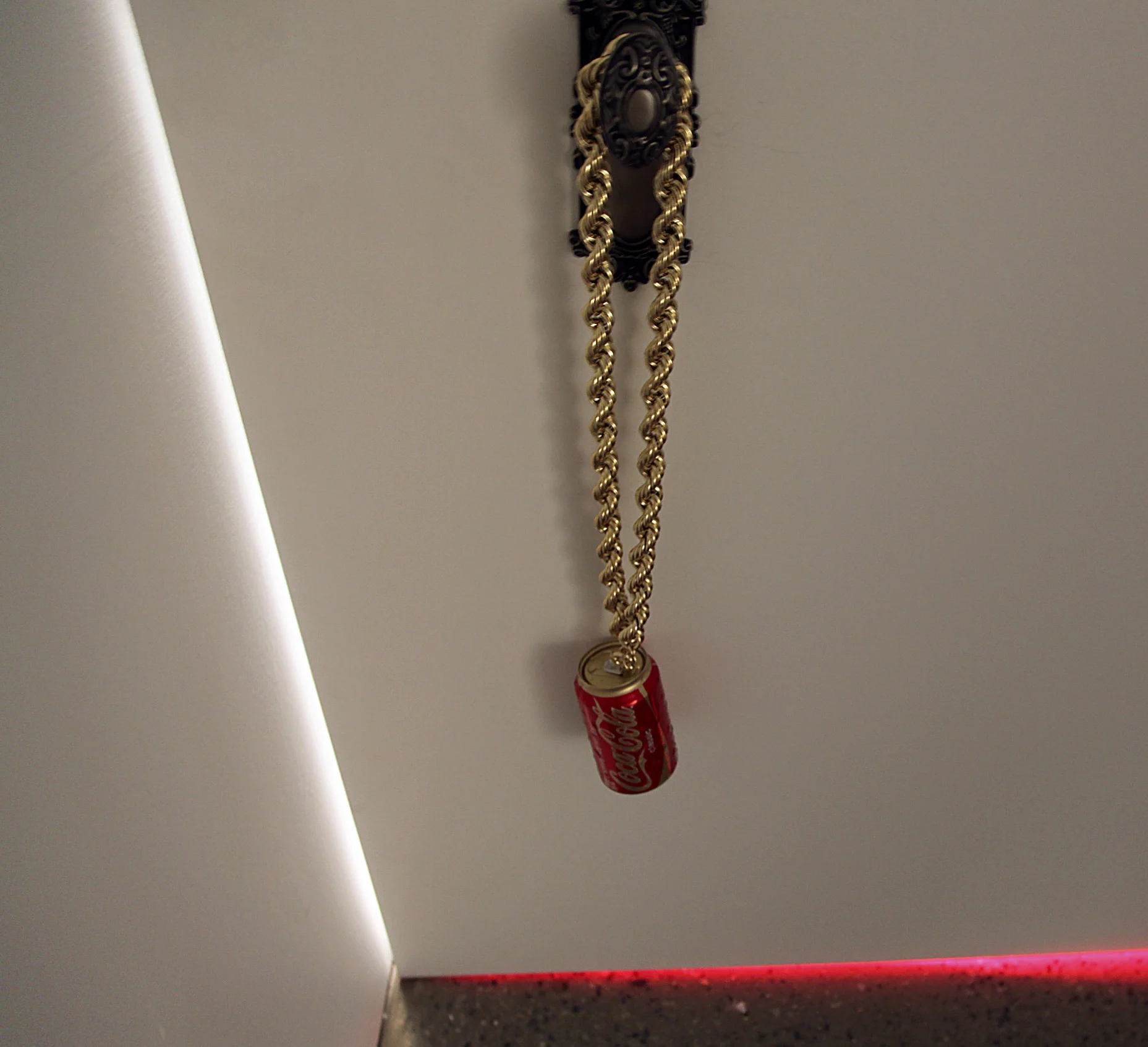 Coke'd Up | Red and Gold Coca Cola Can, Gold Rope Necklace, Nickel Door Knob | 2010 | Exhibition - Powers That Be NYC 