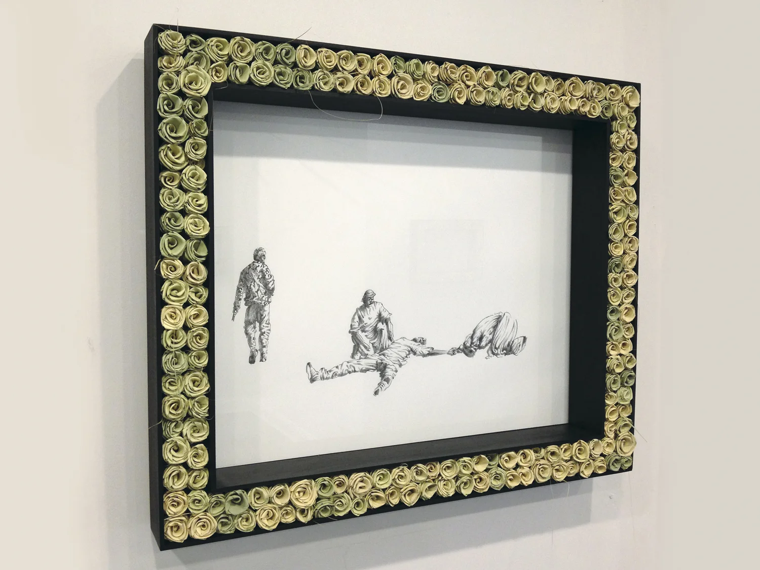 Rivers Ave - Pine, Hand Woven Palmetto Roses, Ink and Graphite on Paper 32 x 27in