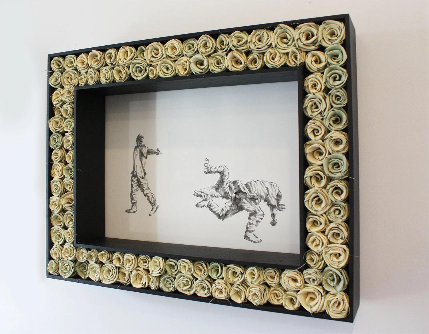 Highway 27 - Pine, Hand Woven Palmetto Roses, Ink and Graphite on Paper 23 x 17 in