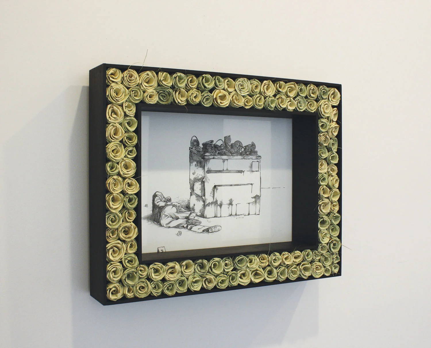 D-Road - Pine, Hand Woven Palmetto Roses, Ink and Graphite on Paper 22 x 17 in