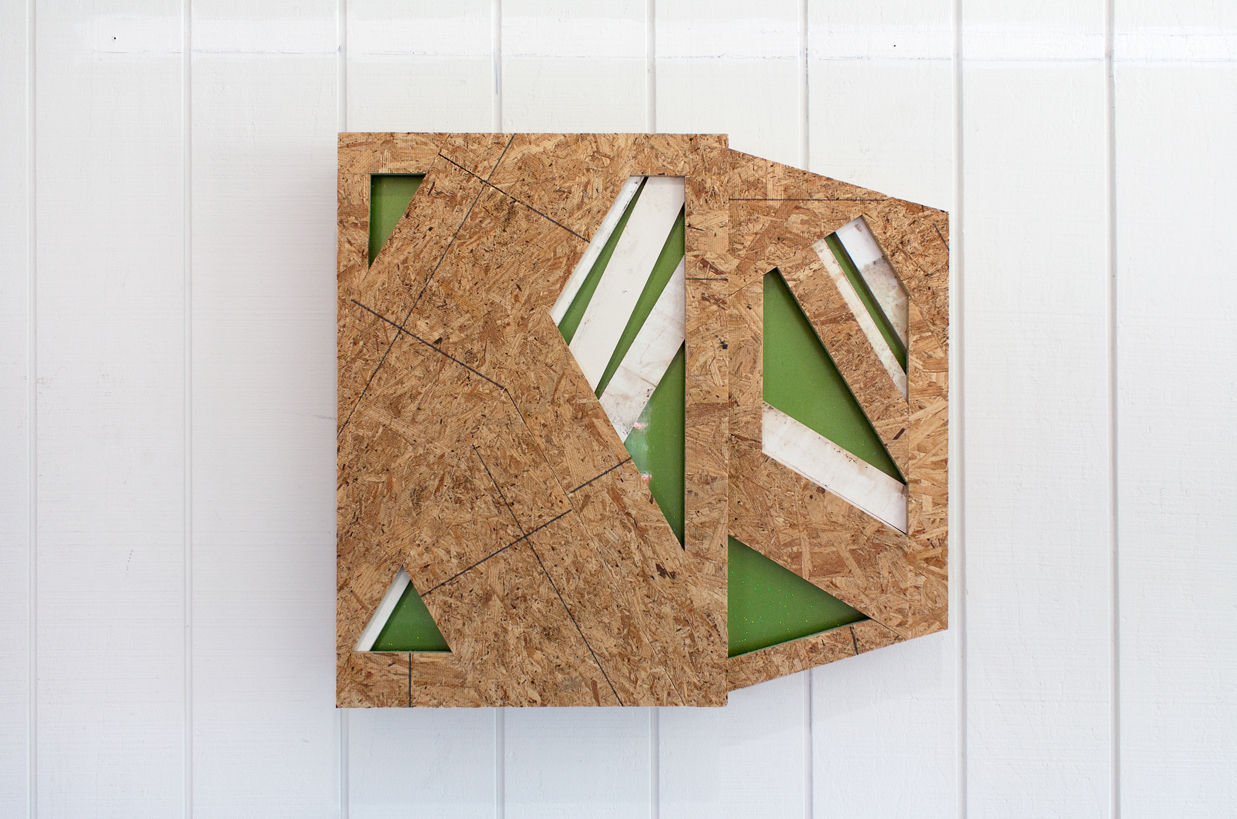   Reconstructed  - Discarded Wood, Plywood, Automotive Paint, Metal Flake | 30 x 27 x 6 in 