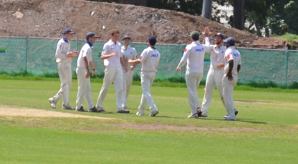 Cowan about to celebrate with Jack Gibson with a sharp chance to Henry Clark at 1st slip for his first wicket of the innings. Buzzing is an understatement for the young players!