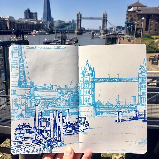 #illustration #illustrator #sketch #sketchbook #doodle #pen #ink #drawing #draw #art #artist #artwork #artistoninstagram #london #weekend #may #2020 #summer #riverthames #view #composition #bridge #tourist #architecture #building #boats #river #tower